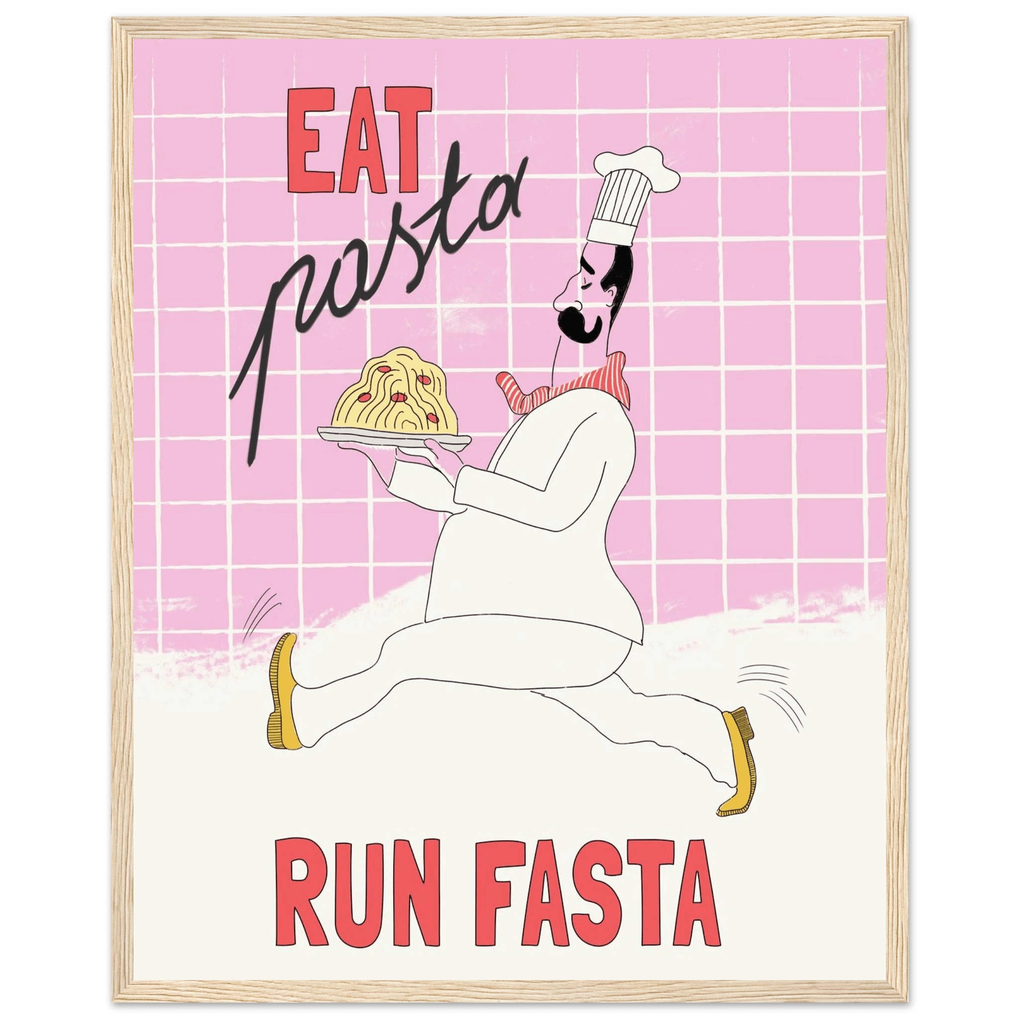 Eat Pasta Run Fasta Poster – Playful Kitchen Wall Art Print (Light Pink) - Evergreen Posters