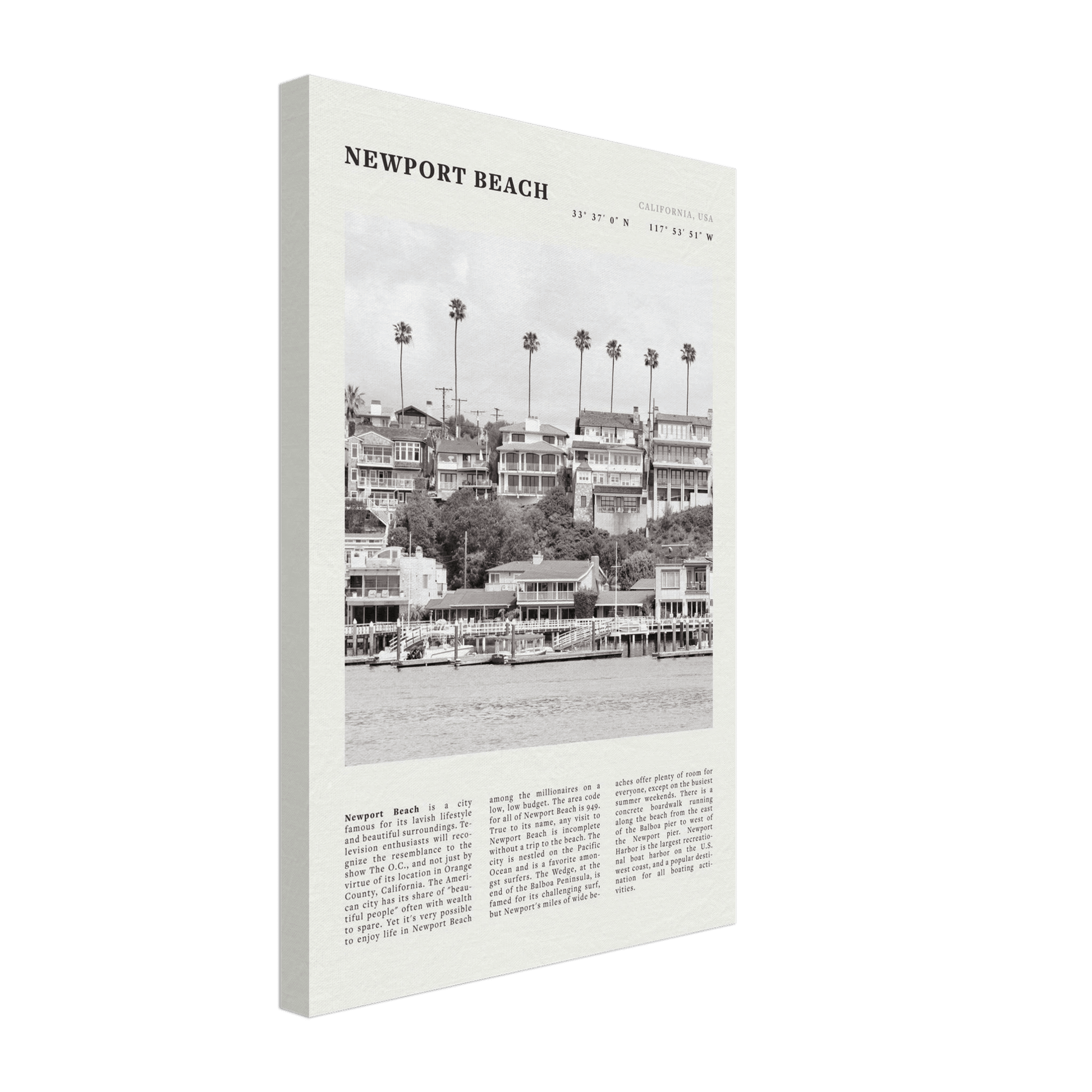 Newport Beach Poster | Black & White California Harbor Wall Art | Coastal Print - Evergreen Posters
