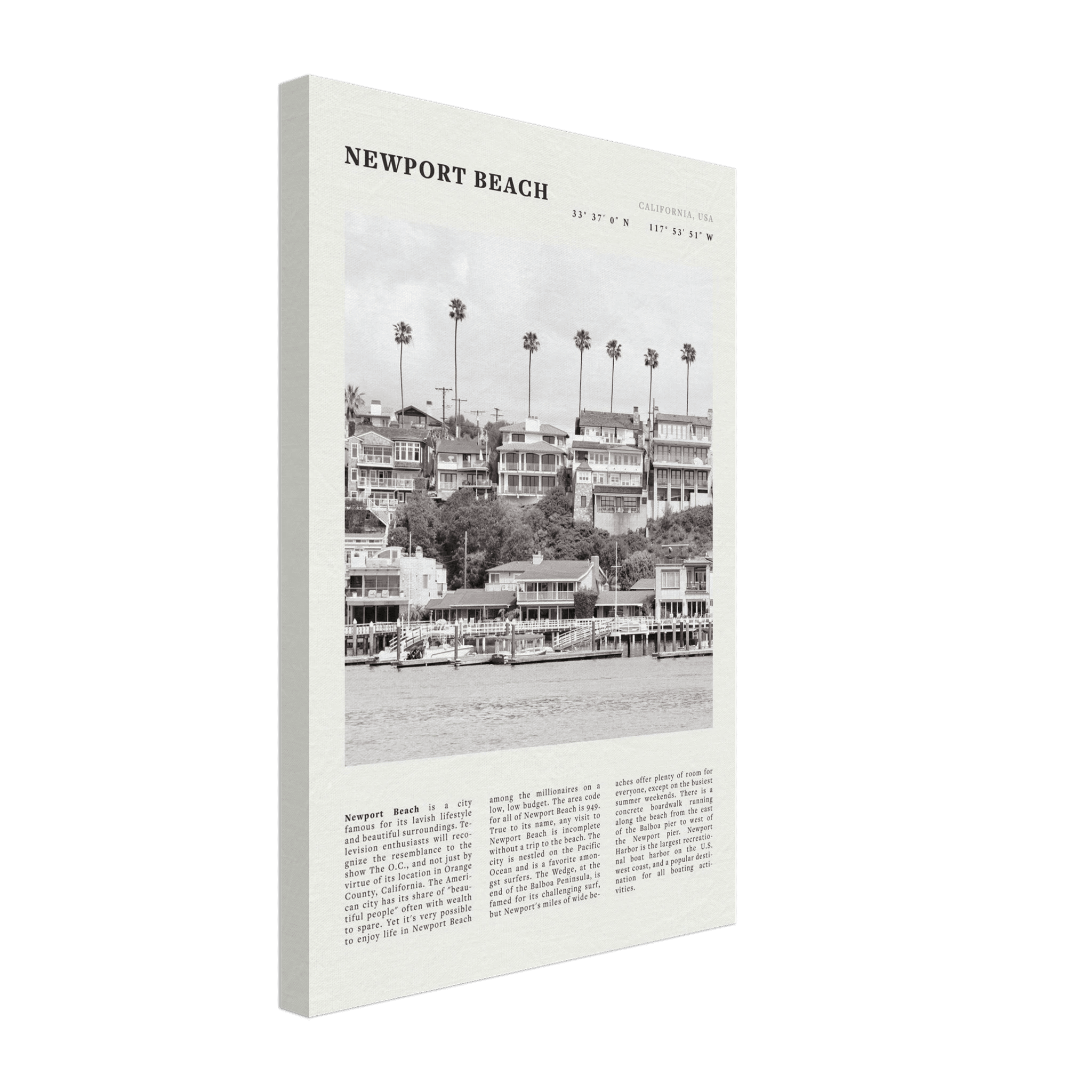 Newport Beach Poster | Black & White California Harbor Wall Art | Coastal Print - Evergreen Posters