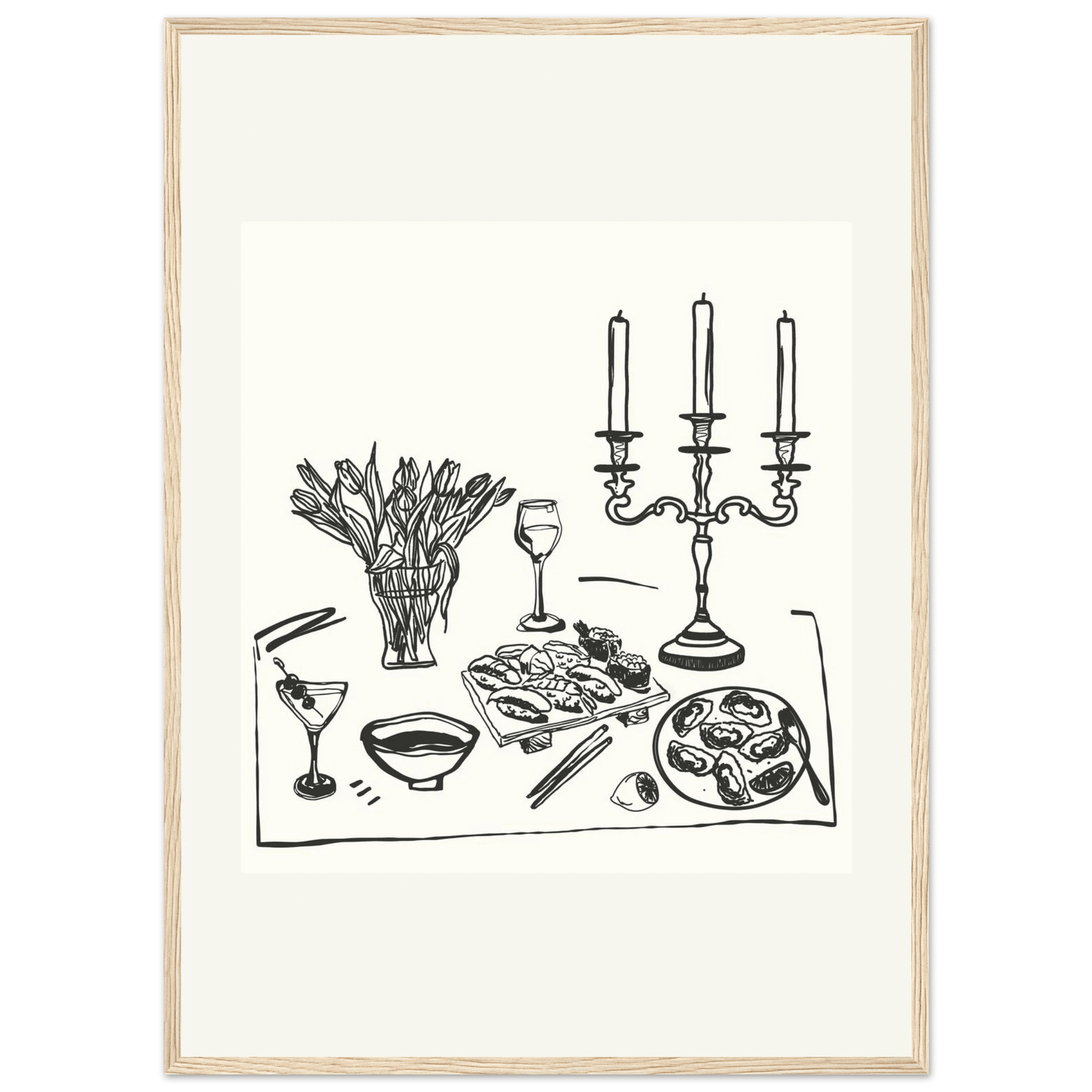 Fine Dining Table Print | Black Line Art Kitchen Wall Art | Elegant Dining Room Poster - Evergreen Posters