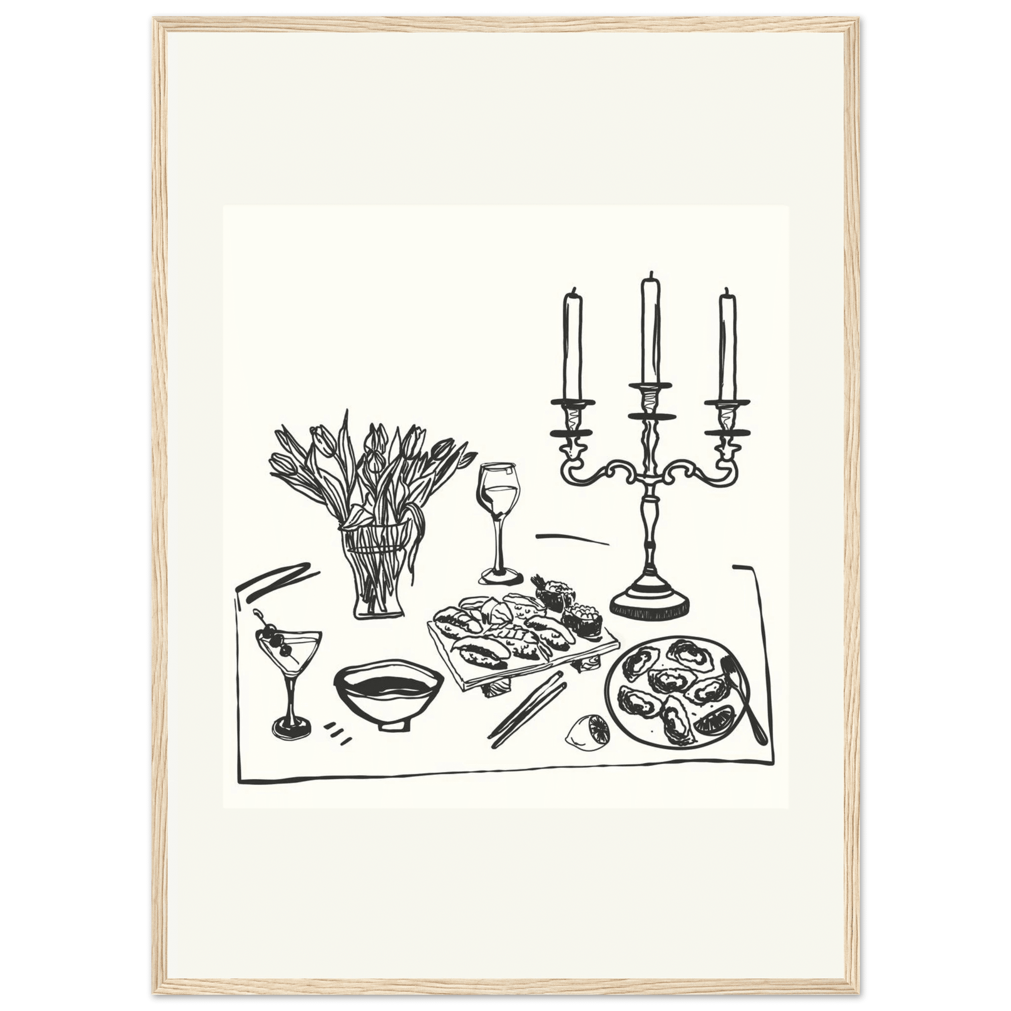 Fine Dining Table Print | Black Line Art Kitchen Wall Art | Elegant Dining Room Poster - Evergreen Posters