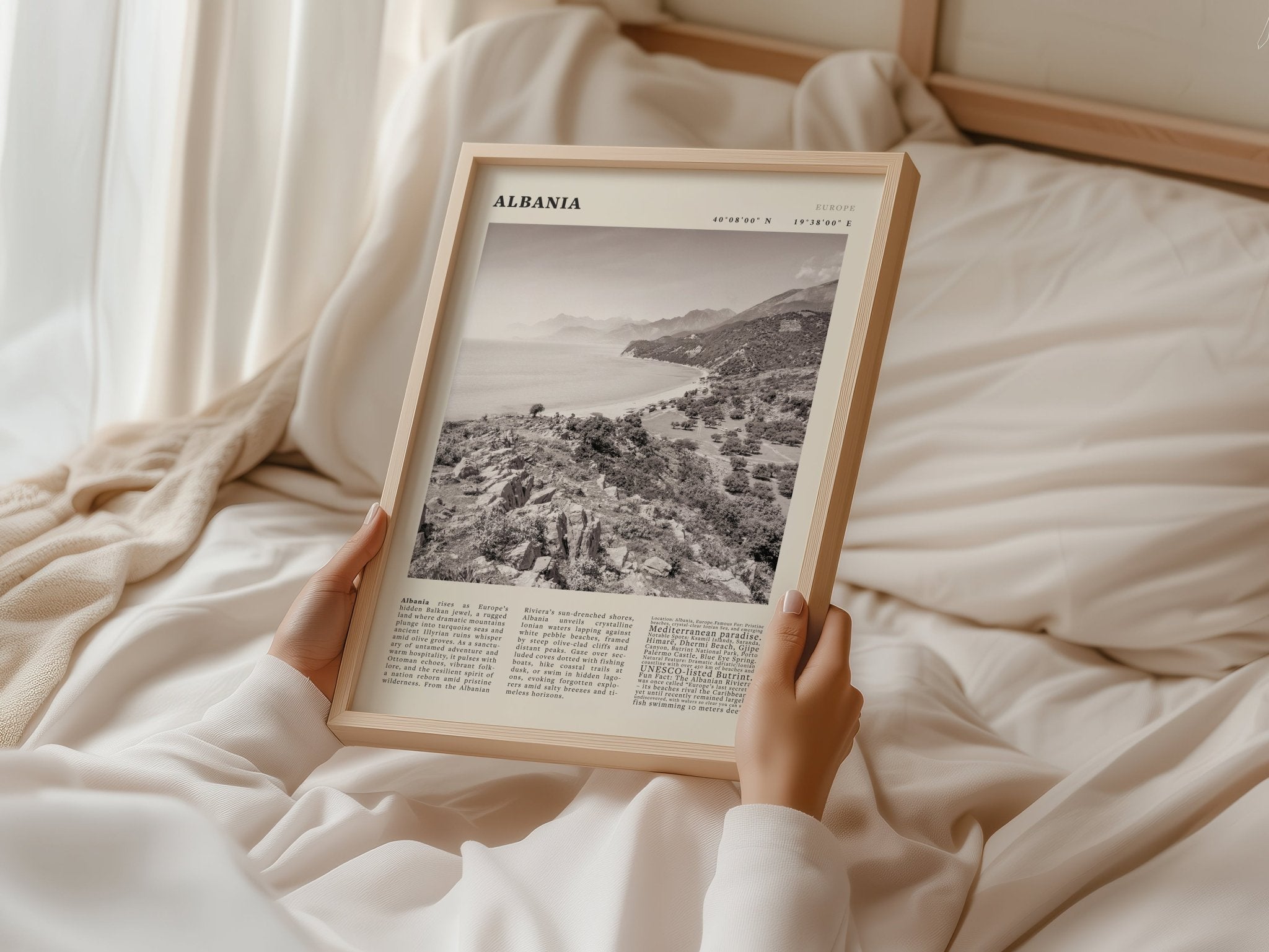 Albania Poster Black and White – Vintage Albanian Riviera Travel Print (Digital & Printed Options) - Evergreen Posters