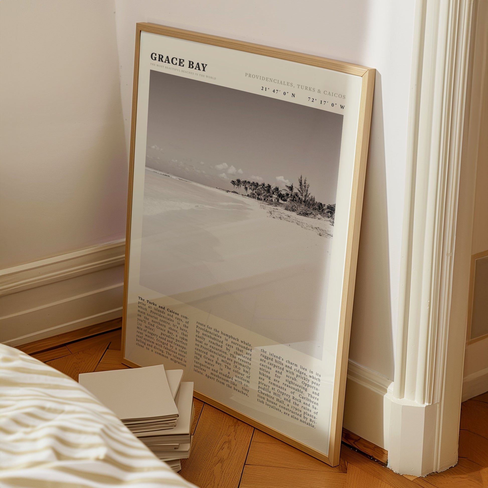Grace Bay Poster | Black & White Turks & Caicos Wall Art | Caribbean Beach Print - Evergreen Posters