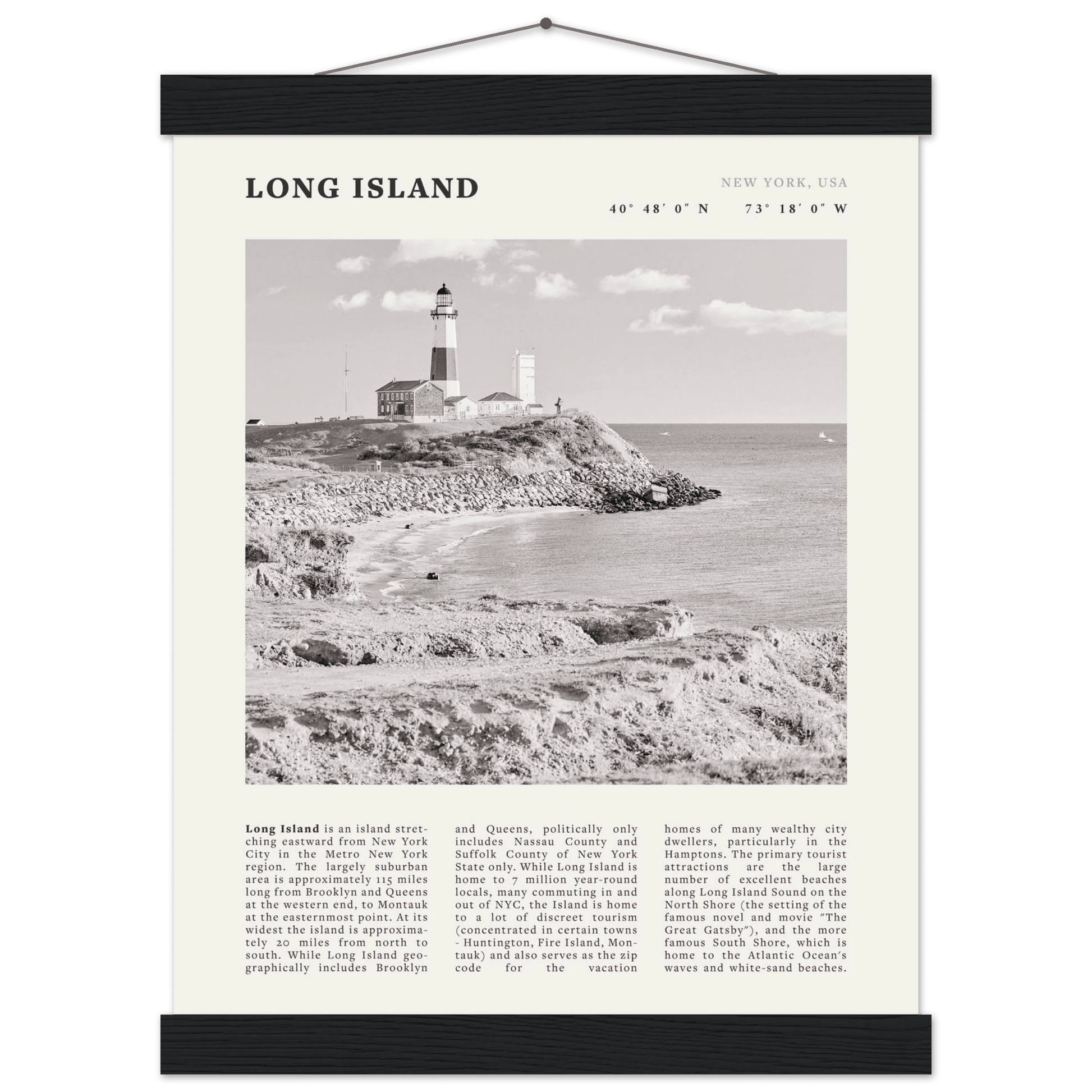 Long Island Poster | Black & White Montauk Lighthouse Wall Art | New York Print - Evergreen Posters