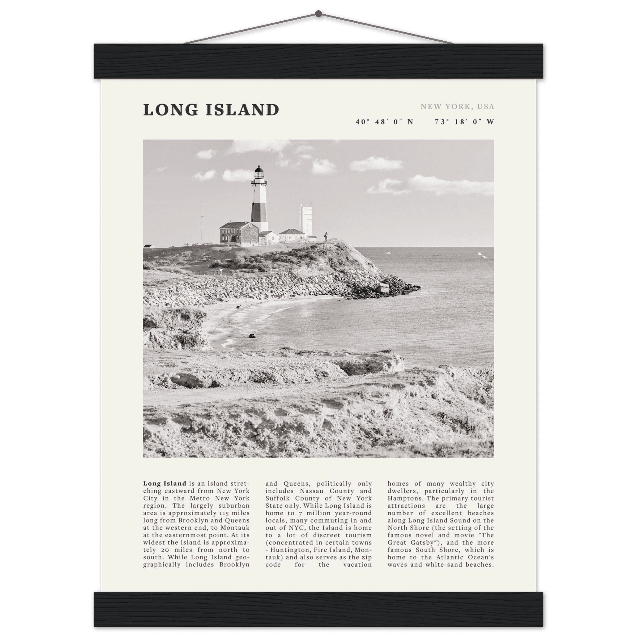 Long Island Poster | Black & White Montauk Lighthouse Wall Art | New York Print - Evergreen Posters