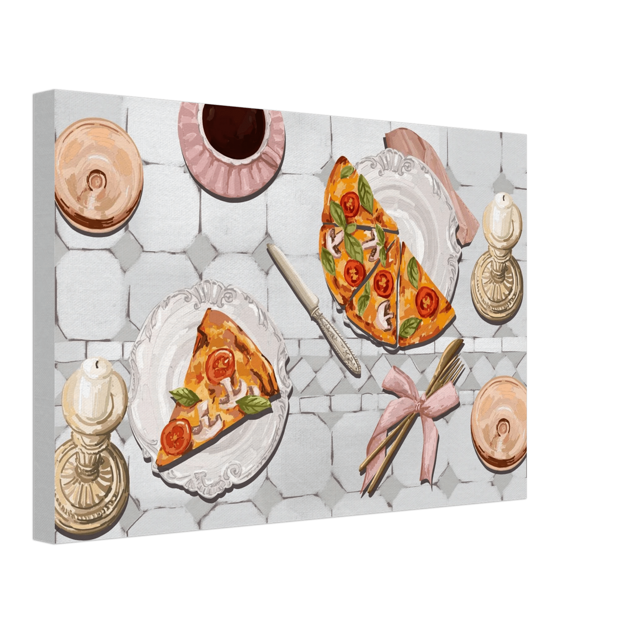 Pizza & Tea Kitchen Poster | Horizontal Food Wall Art | Italian Dining Room Print - Evergreen Posters