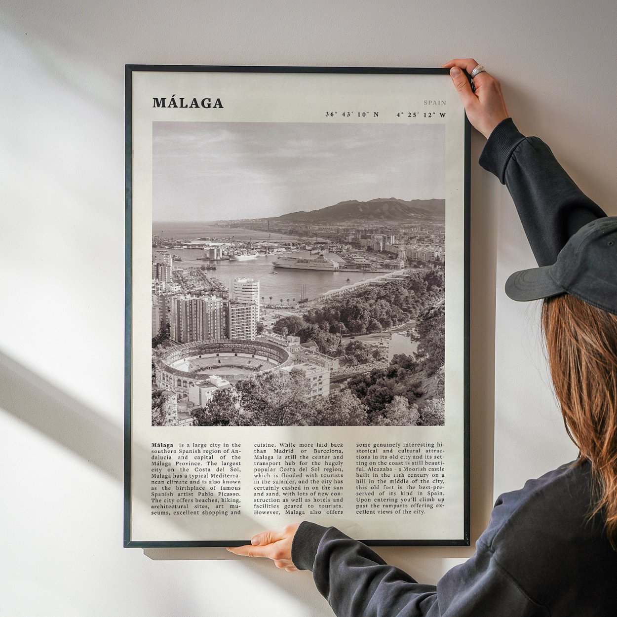 Málaga Poster | Black & White Costa del Sol Wall Art | Spain Travel Print - Evergreen Posters