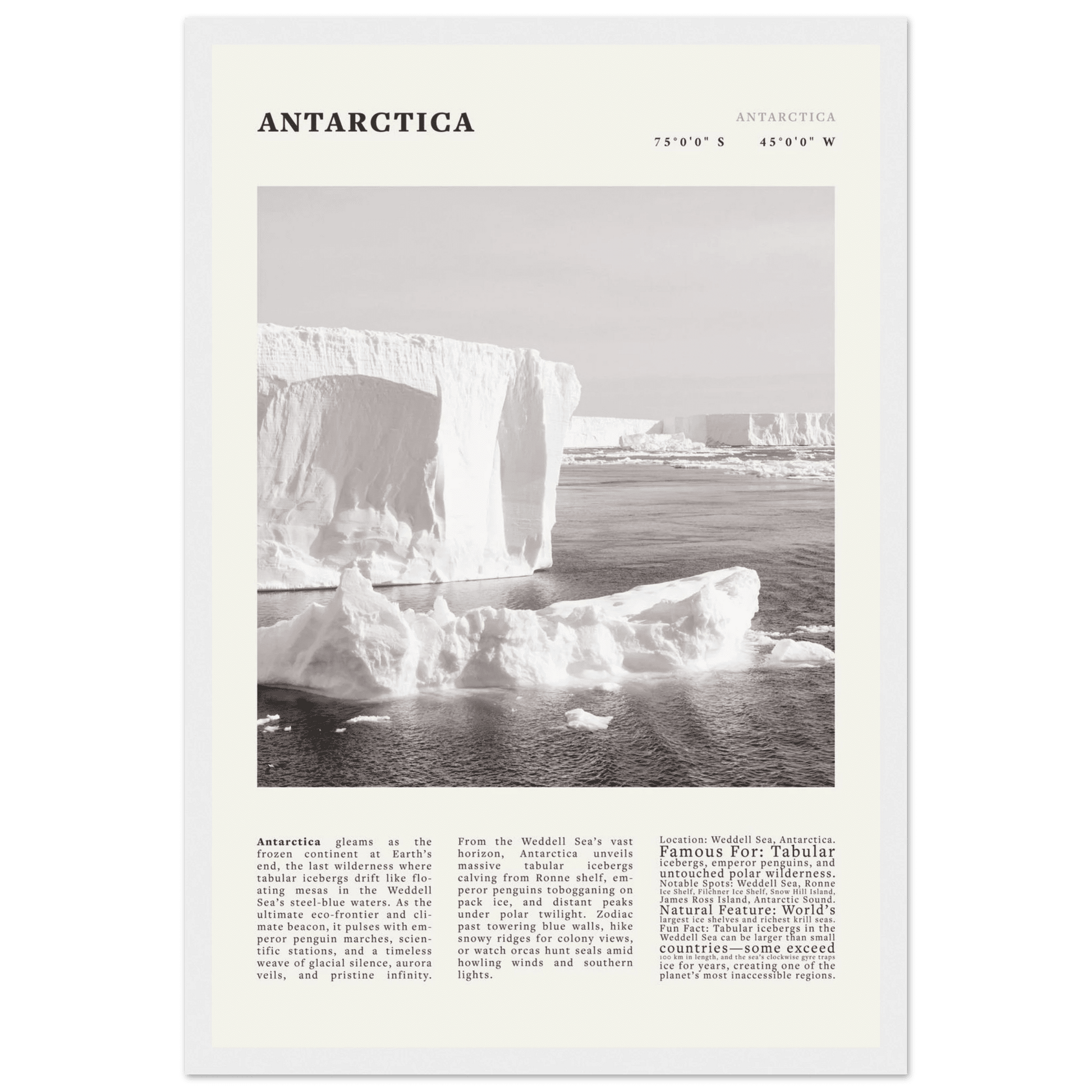Antarctica Poster Black and White – Vintage Weddell Sea Iceberg Print (Digital & Printed Options) - Evergreen Posters