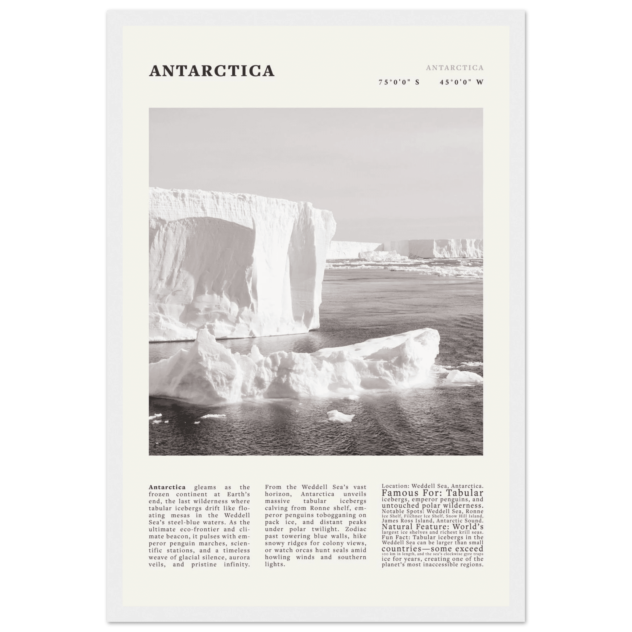 Antarctica Poster Black and White – Vintage Weddell Sea Iceberg Print (Digital & Printed Options) - Evergreen Posters