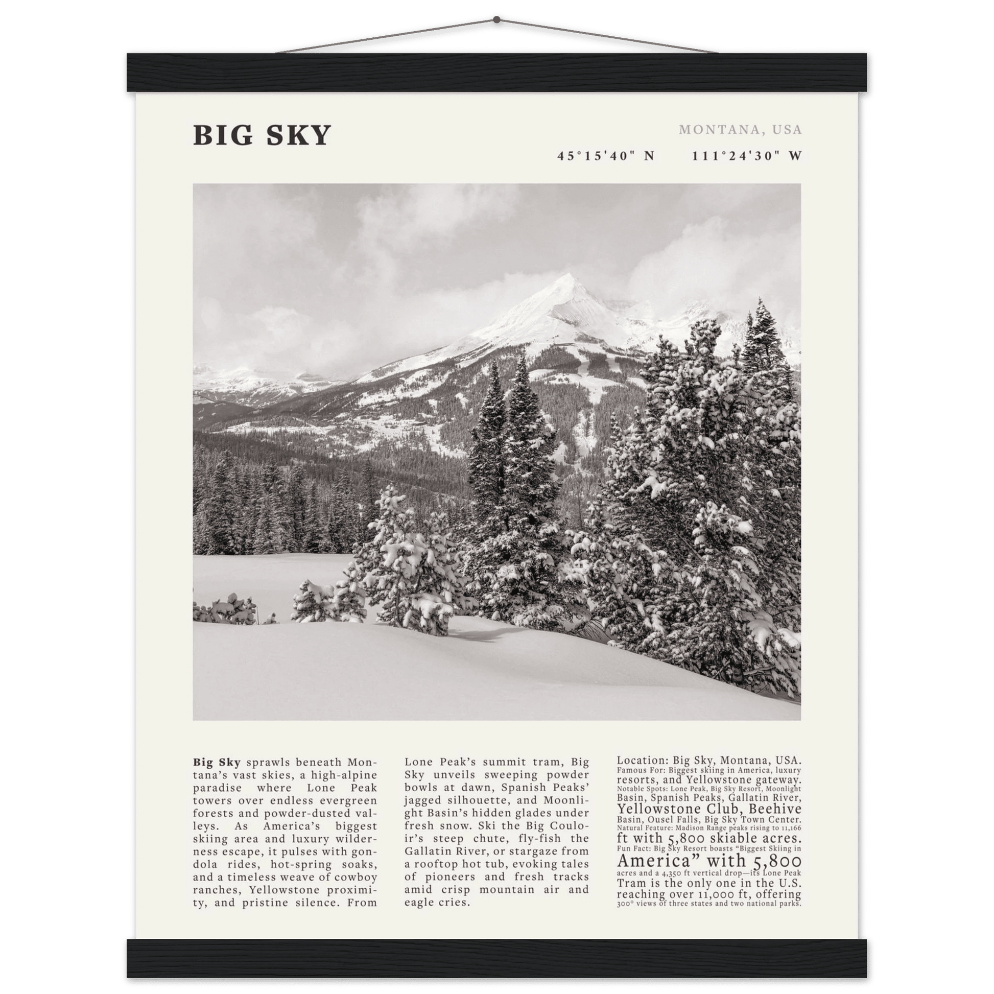 Big Sky Montana Poster Black and White – Vintage Lone Peak Ski Resort Print (Digital & Printed Options) - Evergreen Posters