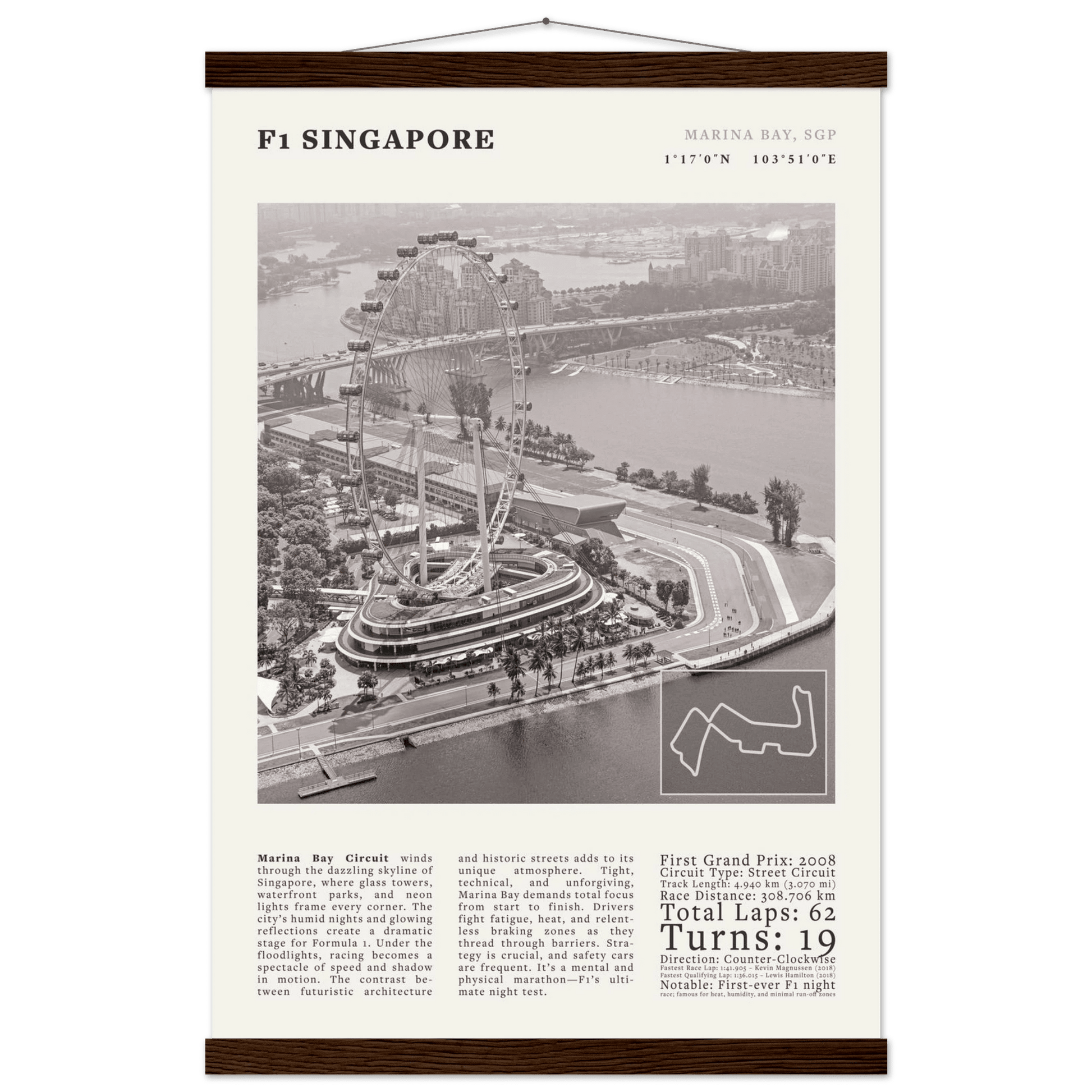 F1 Singapore Poster Black and White – Vintage Marina Bay Night Race Print (Digital & Printed Options) - Evergreen Posters