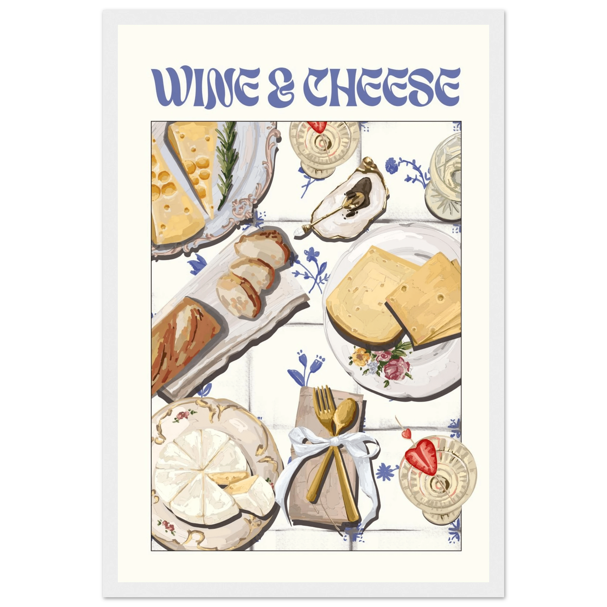 Wine & Cheese Poster – Elegant Kitchen & Dining Wall Art Print (Digital & Printed Options) - Evergreen Posters