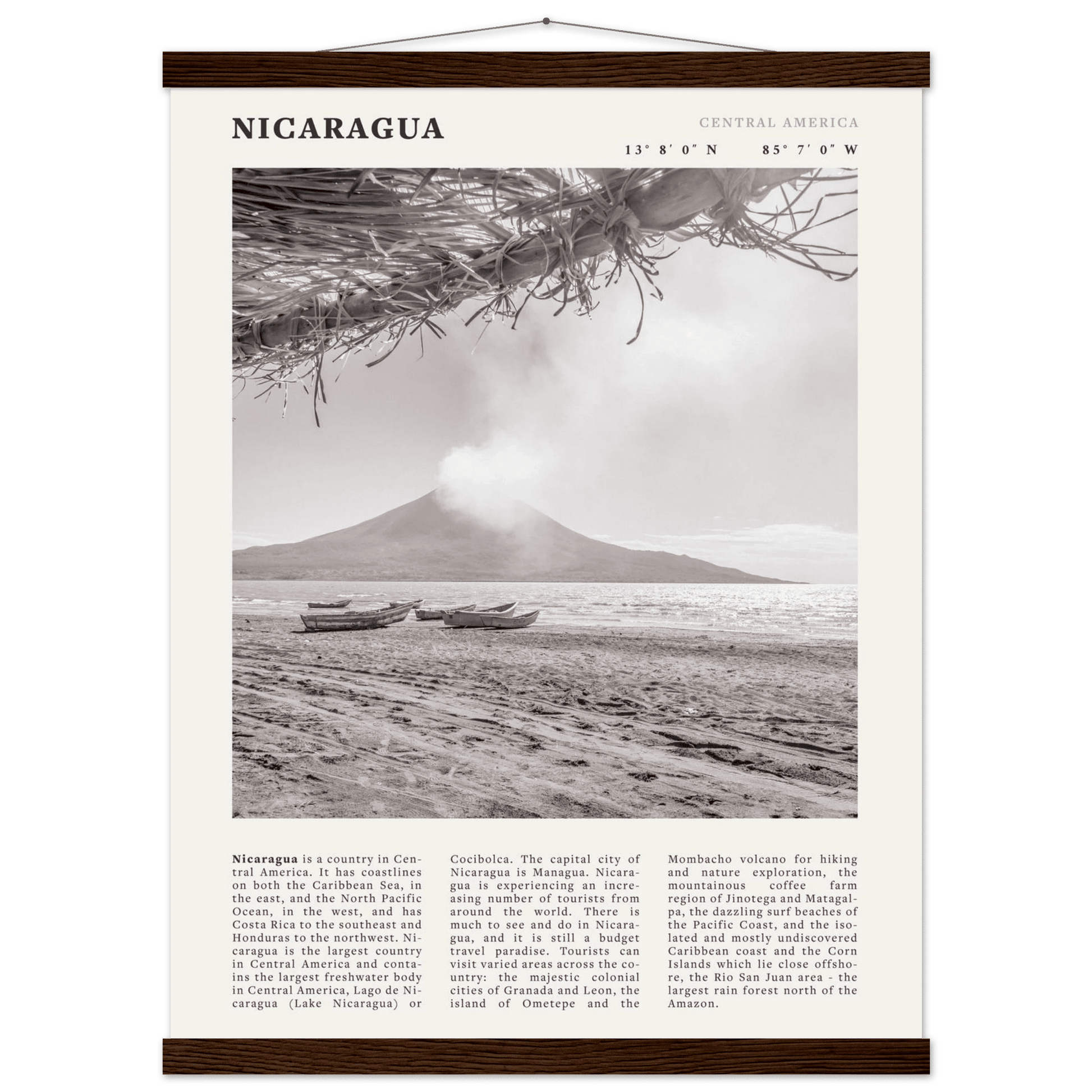 Nicaragua Poster | Black & White Volcano Wall Art | Central America Travel Print - Evergreen Posters