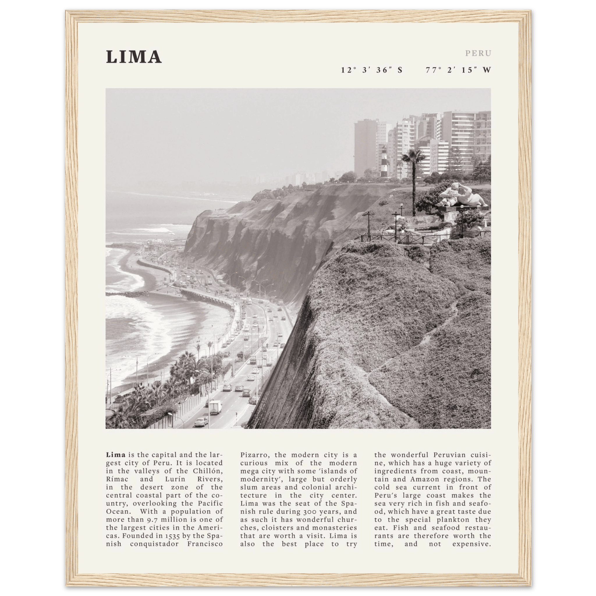 Lima Poster | Black & White Peru Coastal Wall Art | South America Travel Print - Evergreen Posters