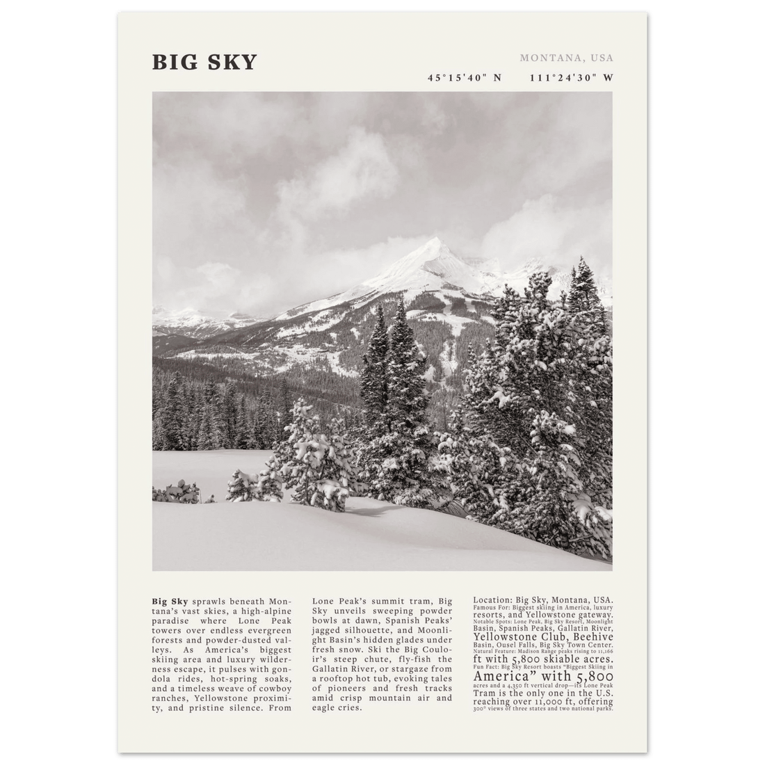 Big Sky Montana Poster Black and White – Vintage Lone Peak Ski Resort Print (Digital & Printed Options) - Evergreen Posters