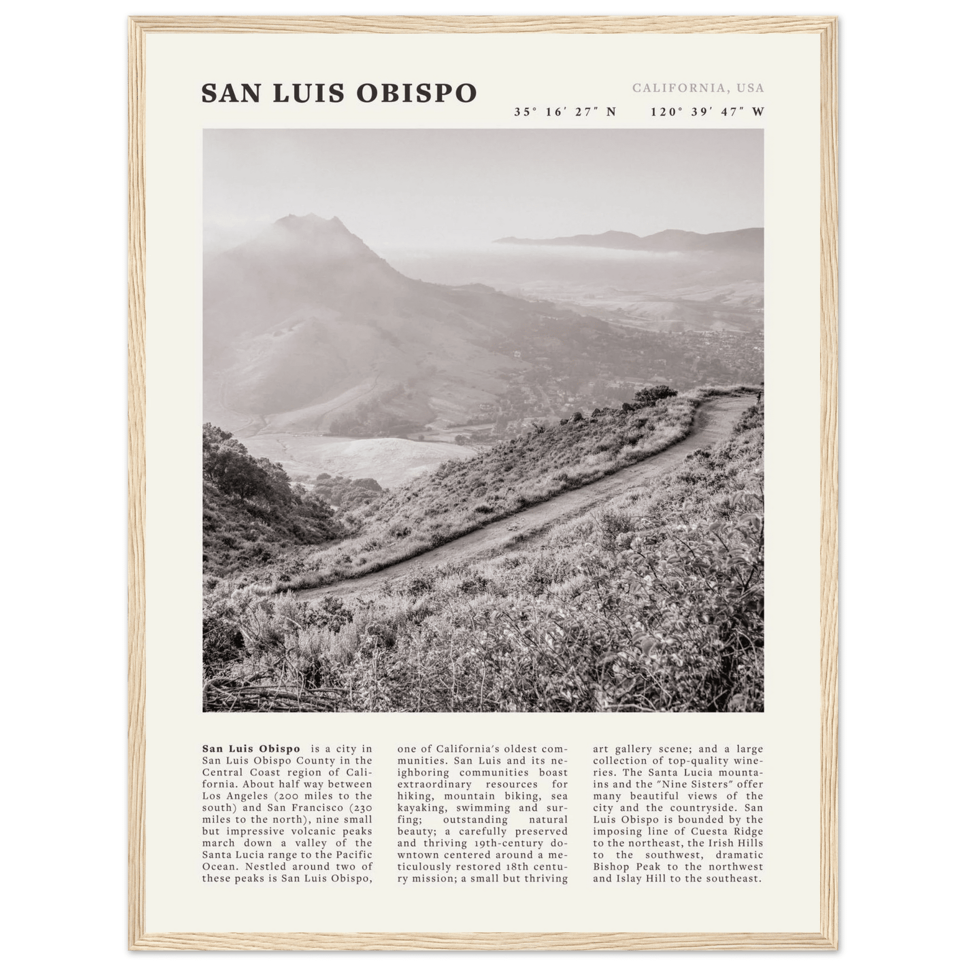 San Luis Obispo Poster | Black & White California Wall Art | SLO Travel Print - Evergreen Posters