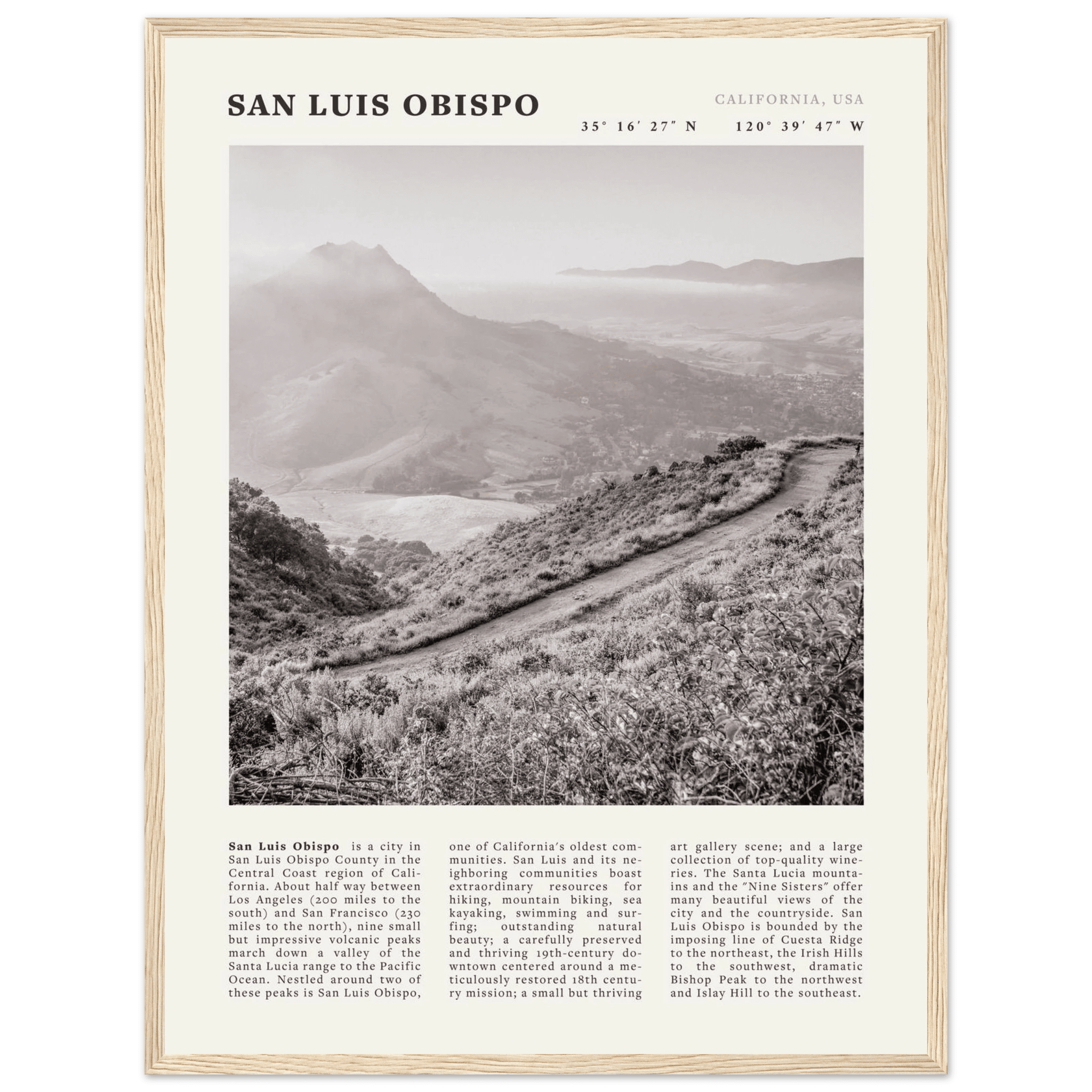 San Luis Obispo Poster | Black & White California Wall Art | SLO Travel Print - Evergreen Posters