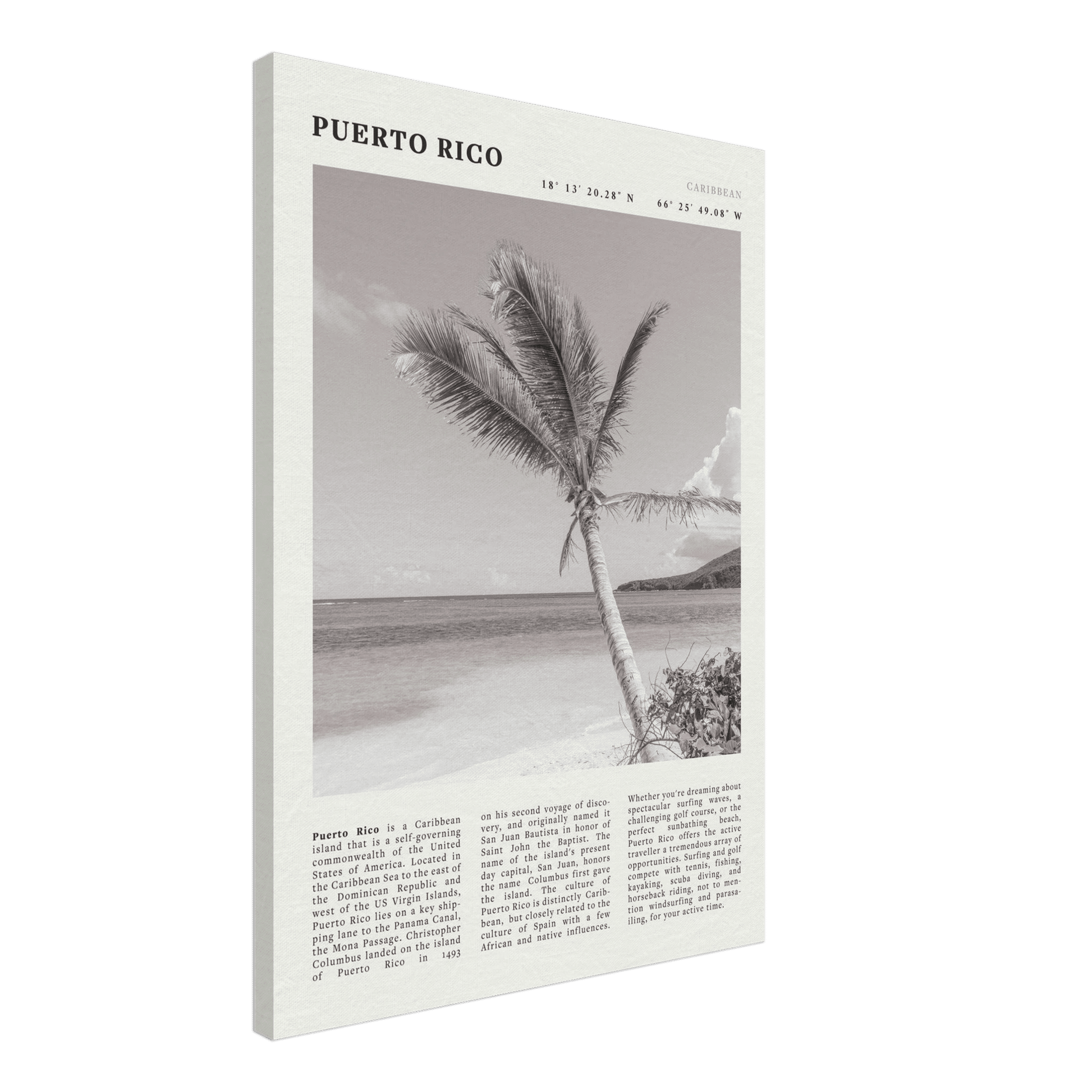 Puerto Rico Poster Black and White – Vintage Caribbean Palm Beach Print (Digital & Printed Options) - Evergreen Posters