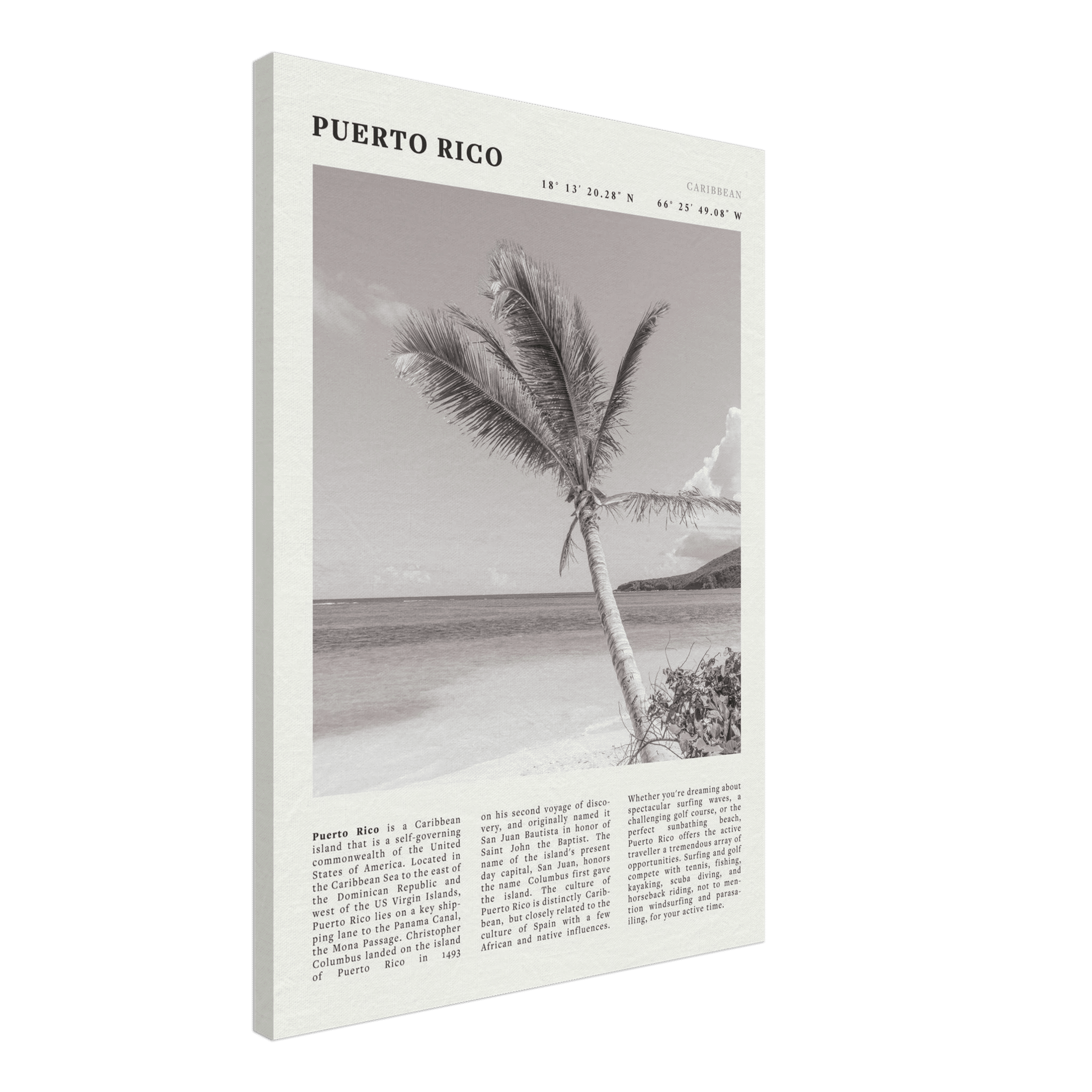 Puerto Rico Poster Black and White – Vintage Caribbean Palm Beach Print (Digital & Printed Options) - Evergreen Posters