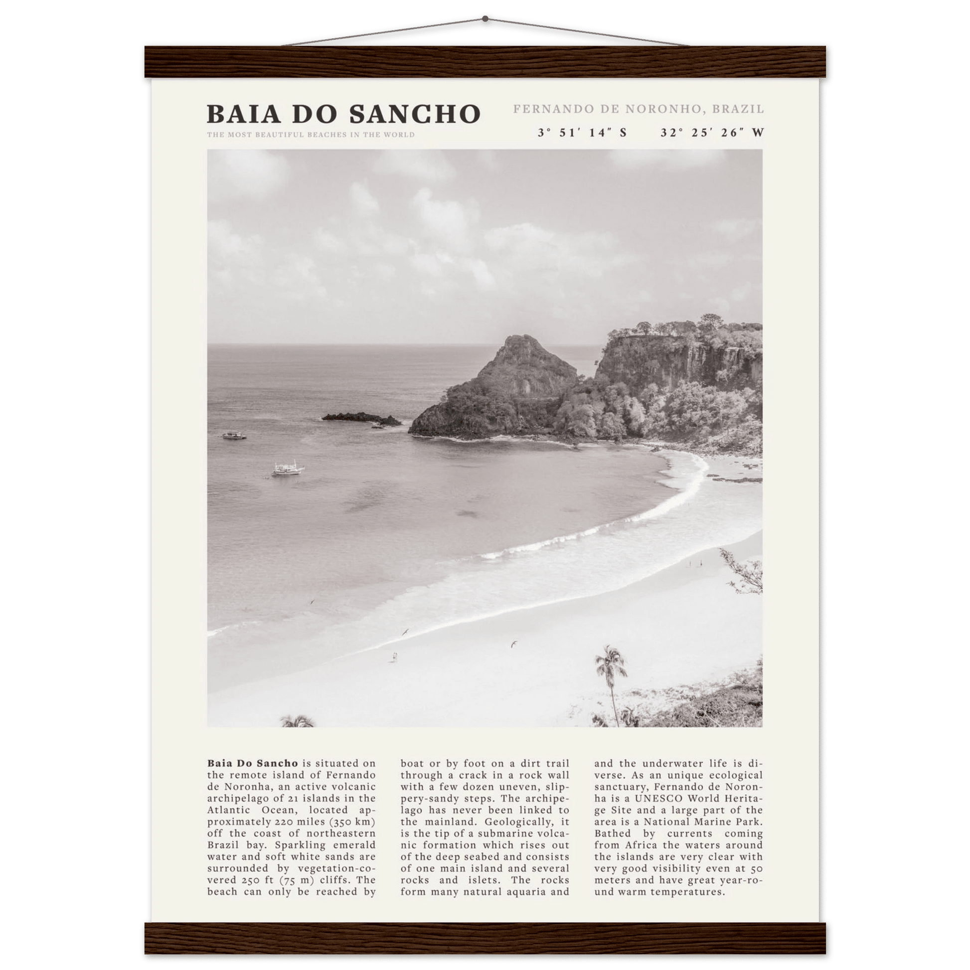 Baia Do Sancho Poster | Black & White Brazil Beach Wall Art | Fernando de Noronha - Evergreen Posters