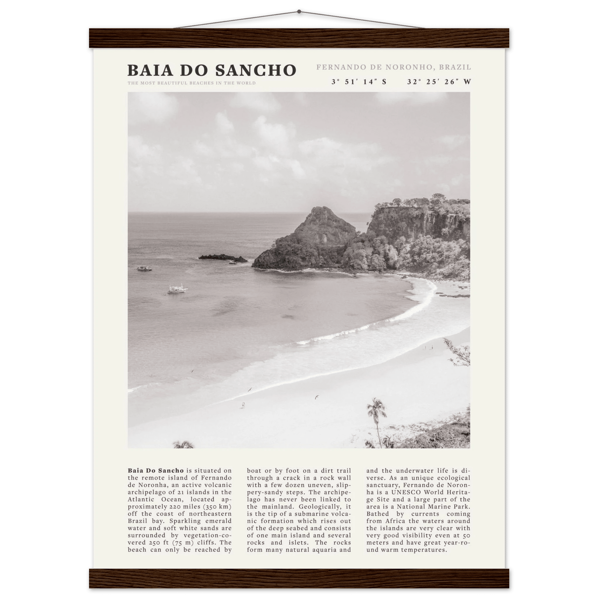 Baia Do Sancho Poster | Black & White Brazil Beach Wall Art | Fernando de Noronha - Evergreen Posters