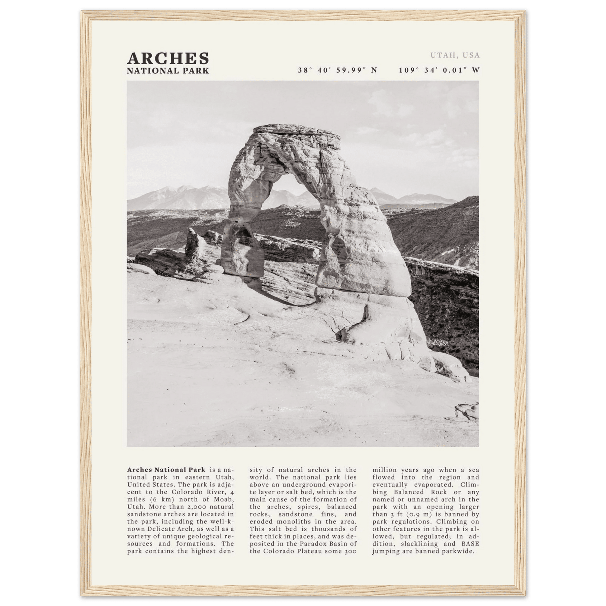 Arches National Park Poster | Black & White Utah Wall Art | Delicate Arch Print - Evergreen Posters