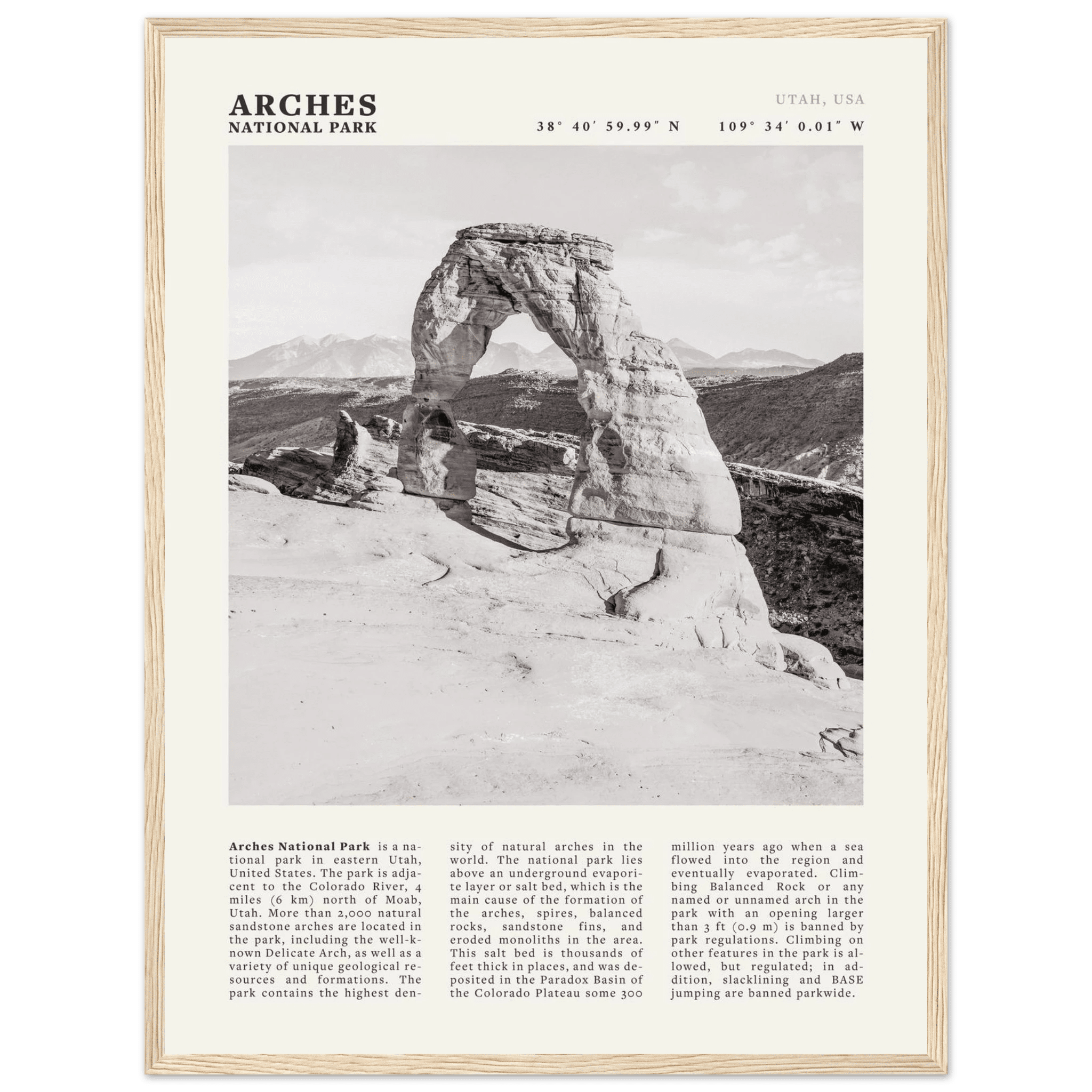 Arches National Park Poster | Black & White Utah Wall Art | Delicate Arch Print - Evergreen Posters