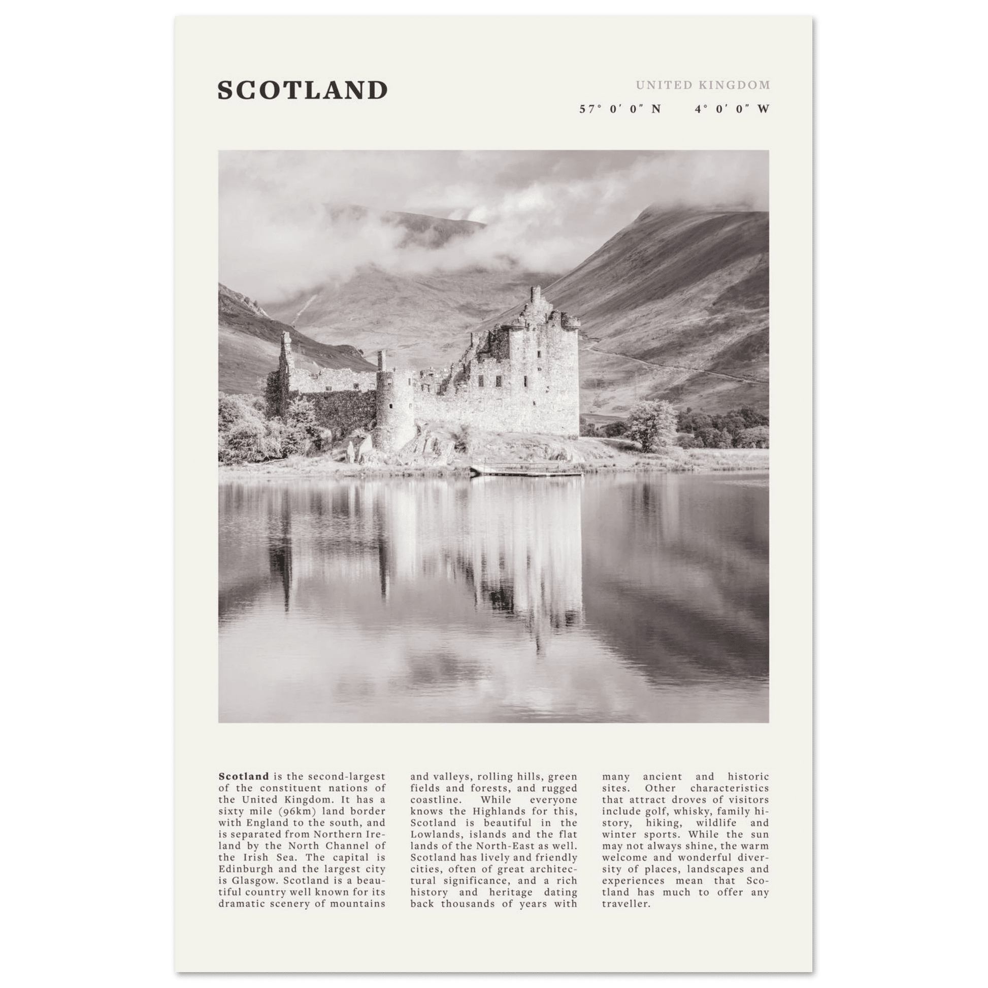 Scotland Poster | Black & White Highland Castle Wall Art | UK Travel Print Decor - Evergreen Posters