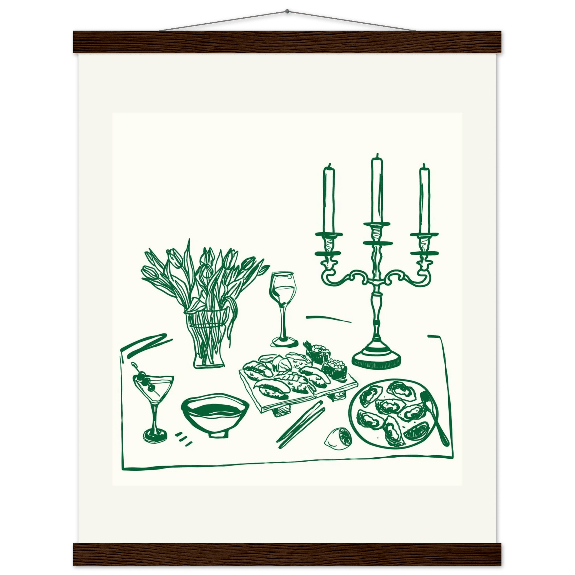 Fine Dining Table Print | Green Line Art Kitchen Wall Art | Elegant Dining Room Poster - Evergreen Posters
