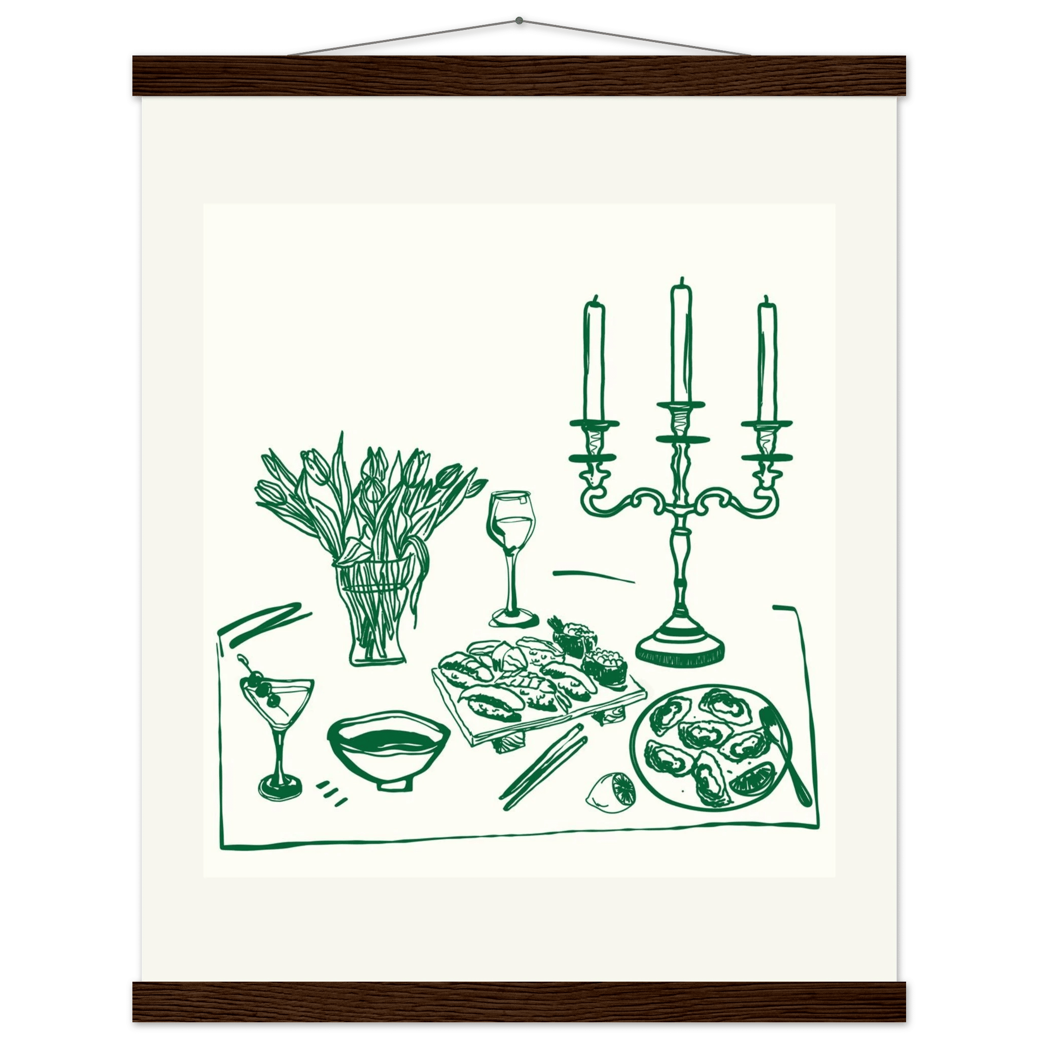 Fine Dining Table Print | Green Line Art Kitchen Wall Art | Elegant Dining Room Poster - Evergreen Posters