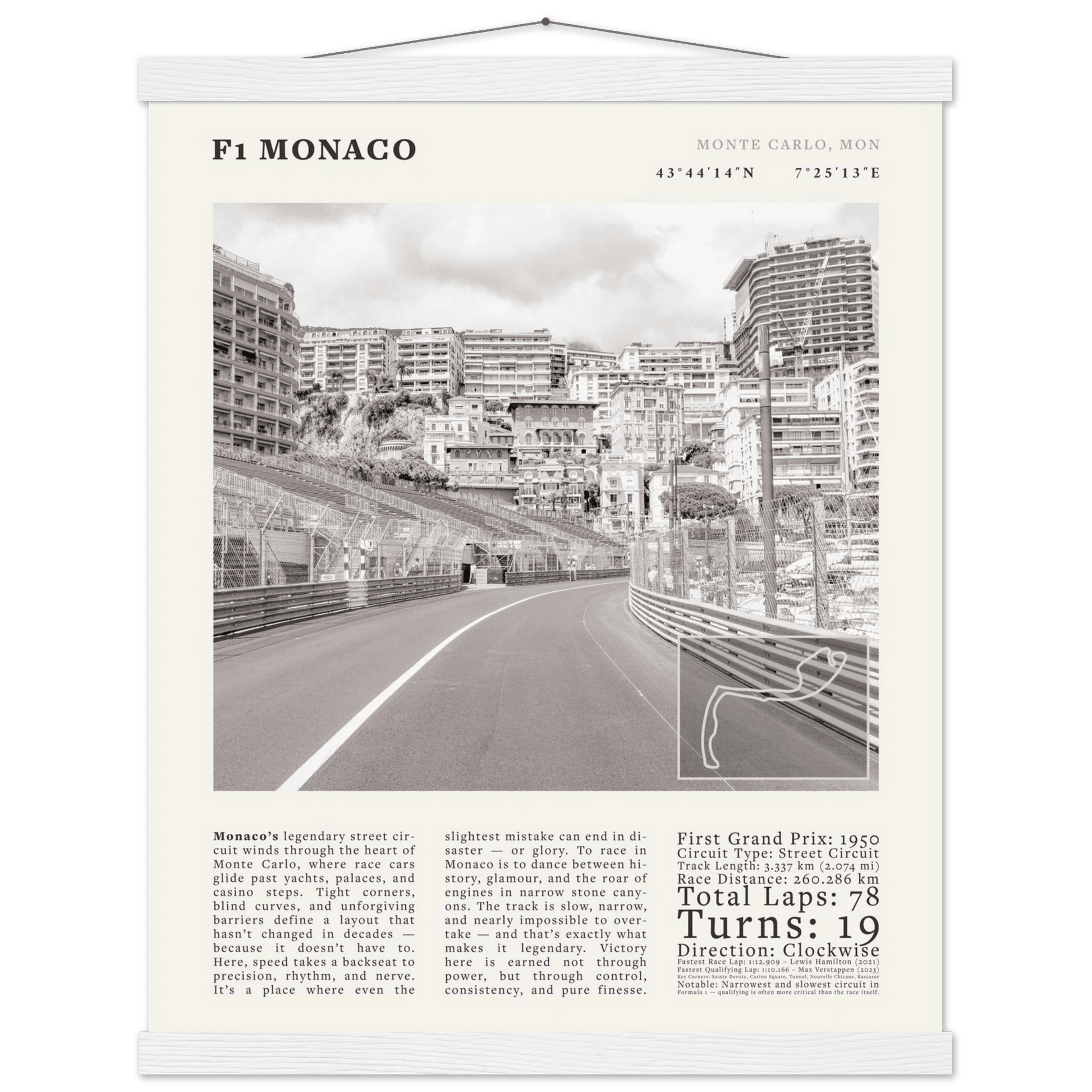 F1 Monaco Poster Black and White – Vintage Monte Carlo Street Circuit Print (Digital & Printed Options) - Evergreen Posters