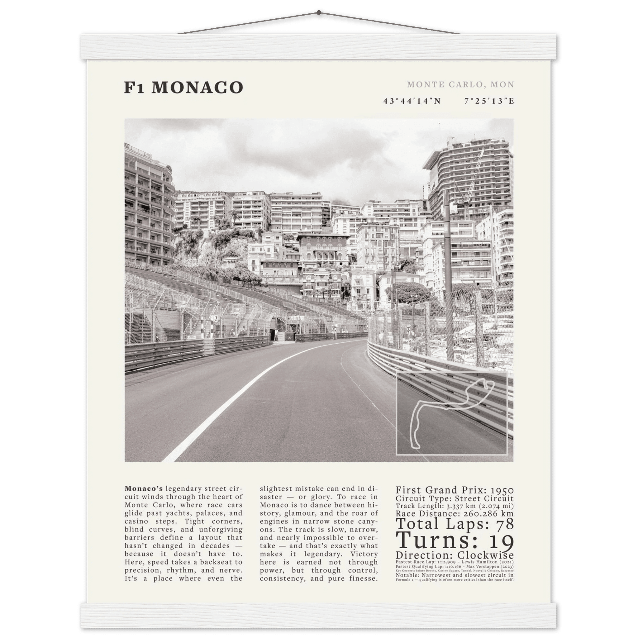 F1 Monaco Poster Black and White – Vintage Monte Carlo Street Circuit Print (Digital & Printed Options) - Evergreen Posters