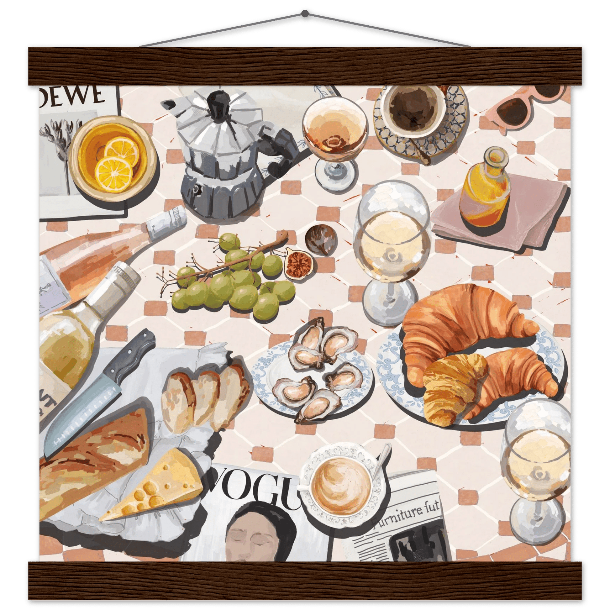 French Brunch Poster | Kitchen Decor Food Wall Art | Croissant & Coffee Square Print - Evergreen Posters - 20