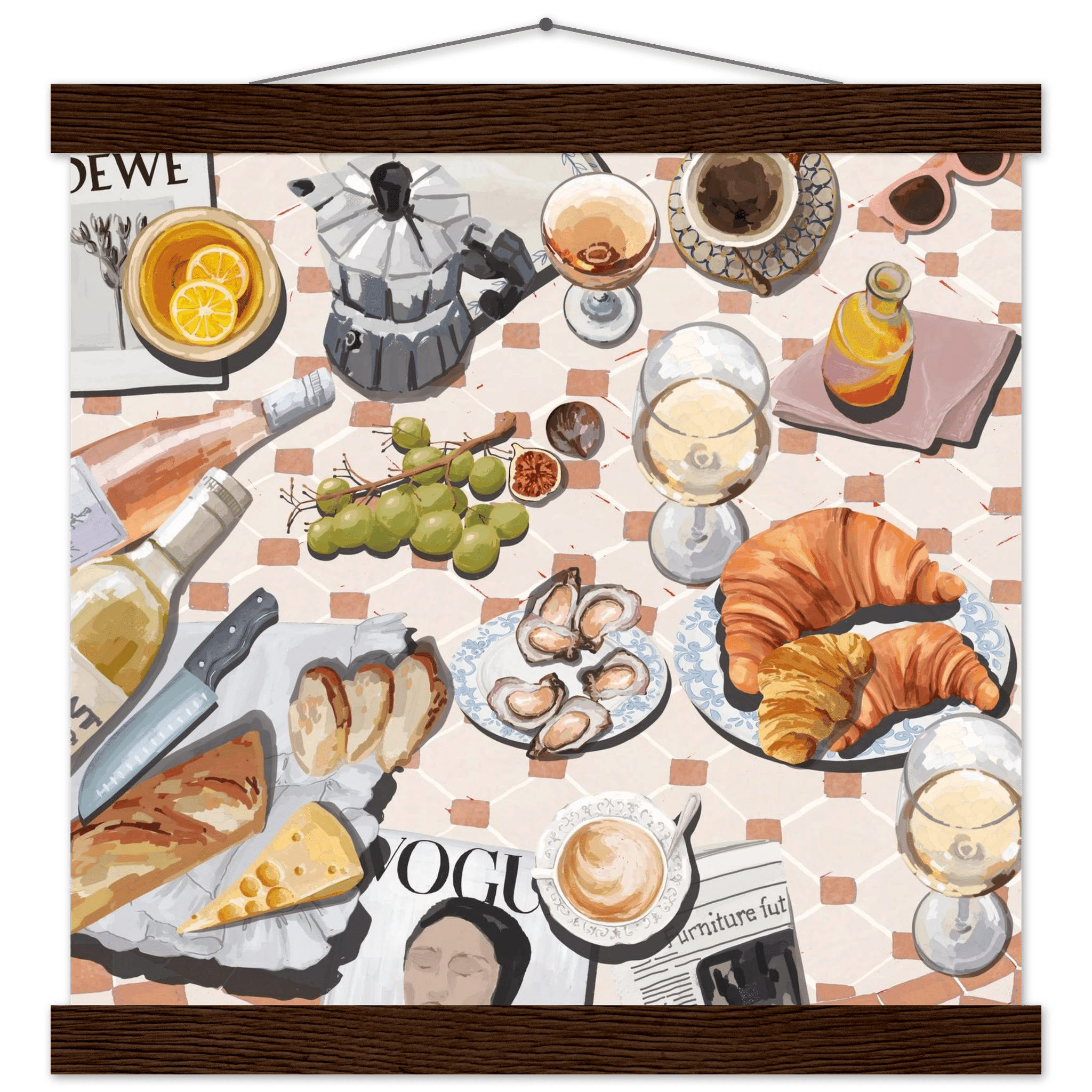 French Brunch Poster | Kitchen Decor Food Wall Art | Croissant & Coffee Square Print - Evergreen Posters - 20