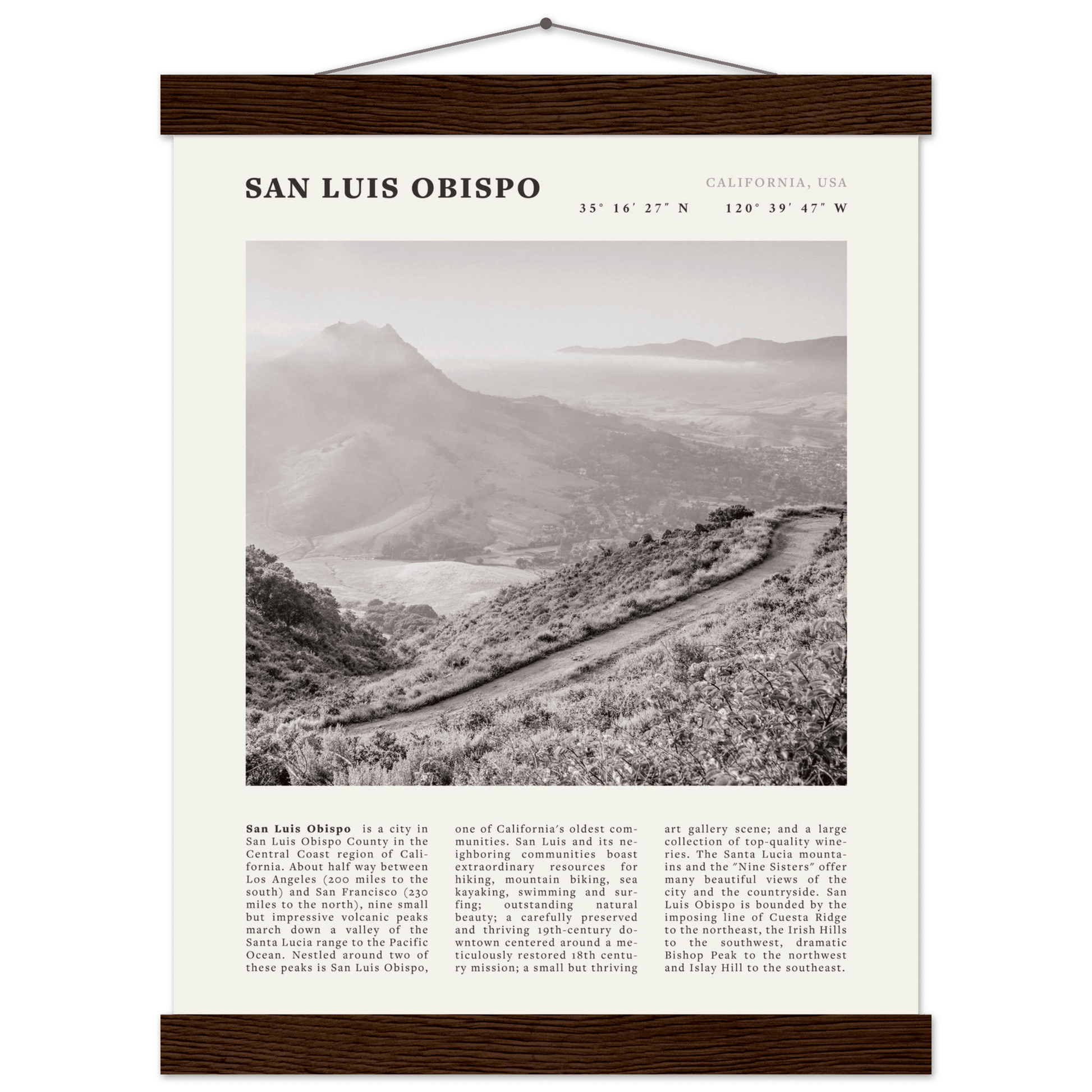 San Luis Obispo Poster | Black & White California Wall Art | SLO Travel Print - Evergreen Posters