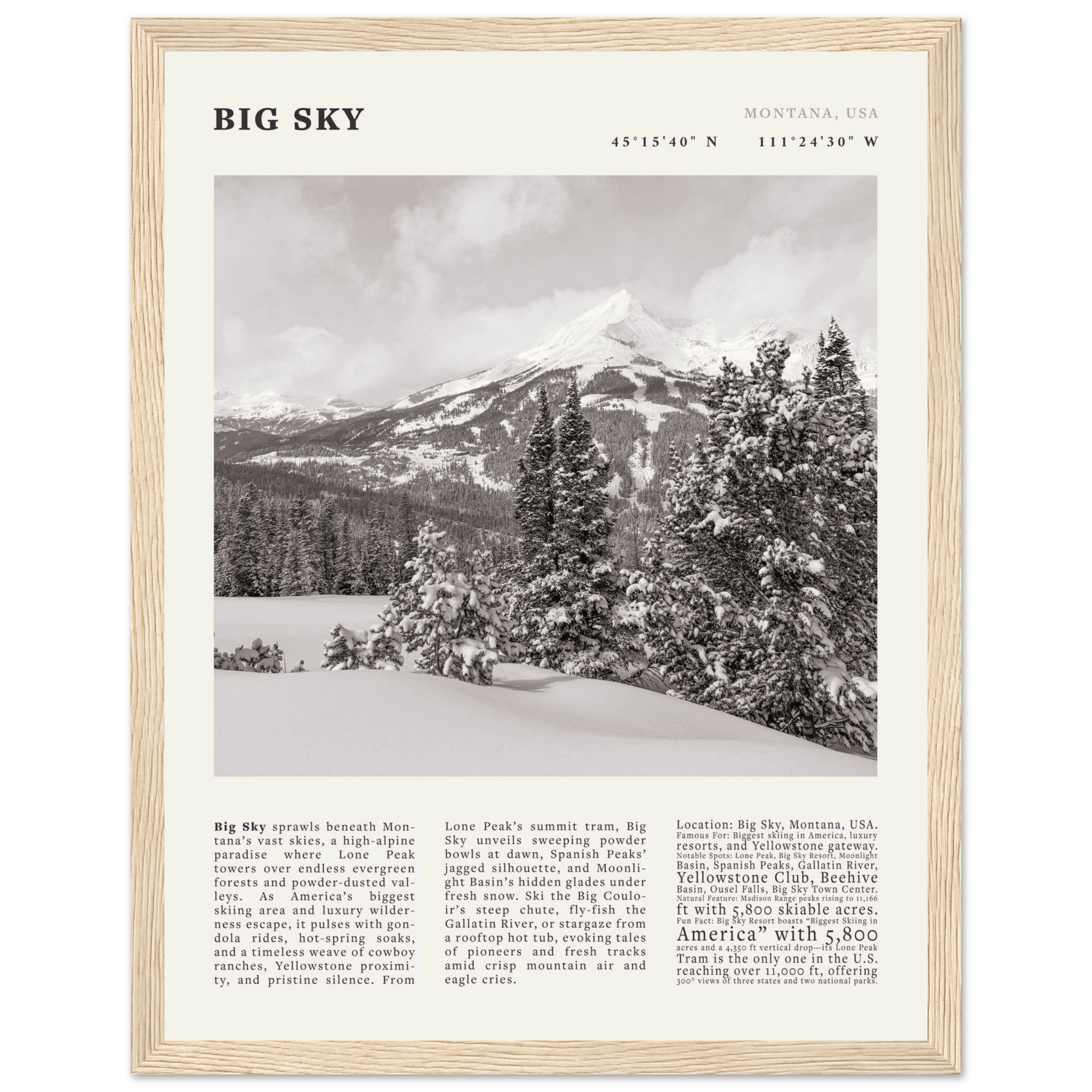 Big Sky Montana Poster Black and White – Vintage Lone Peak Ski Resort Print (Digital & Printed Options) - Evergreen Posters