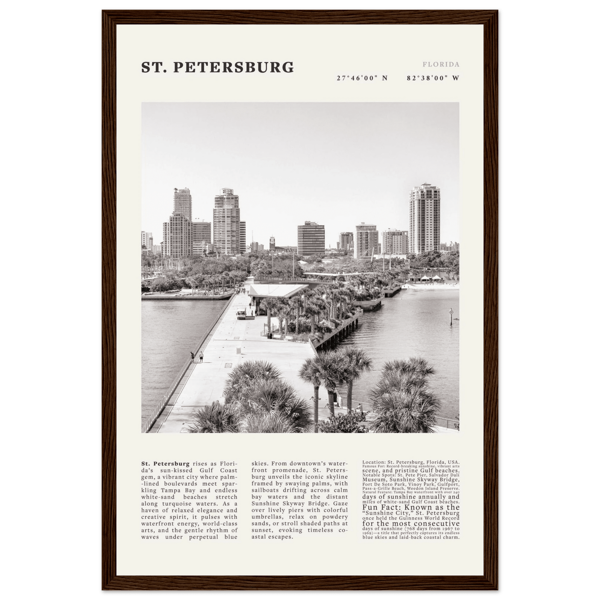 St. Petersburg Florida Poster Black and White – Vintage St Pete Skyline Print (Digital & Printed Options) - Evergreen Posters