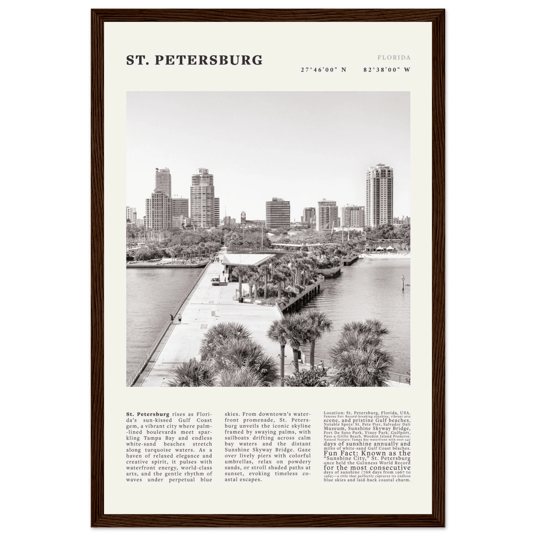 St. Petersburg Florida Poster Black and White – Vintage St Pete Skyline Print (Digital & Printed Options) - Evergreen Posters