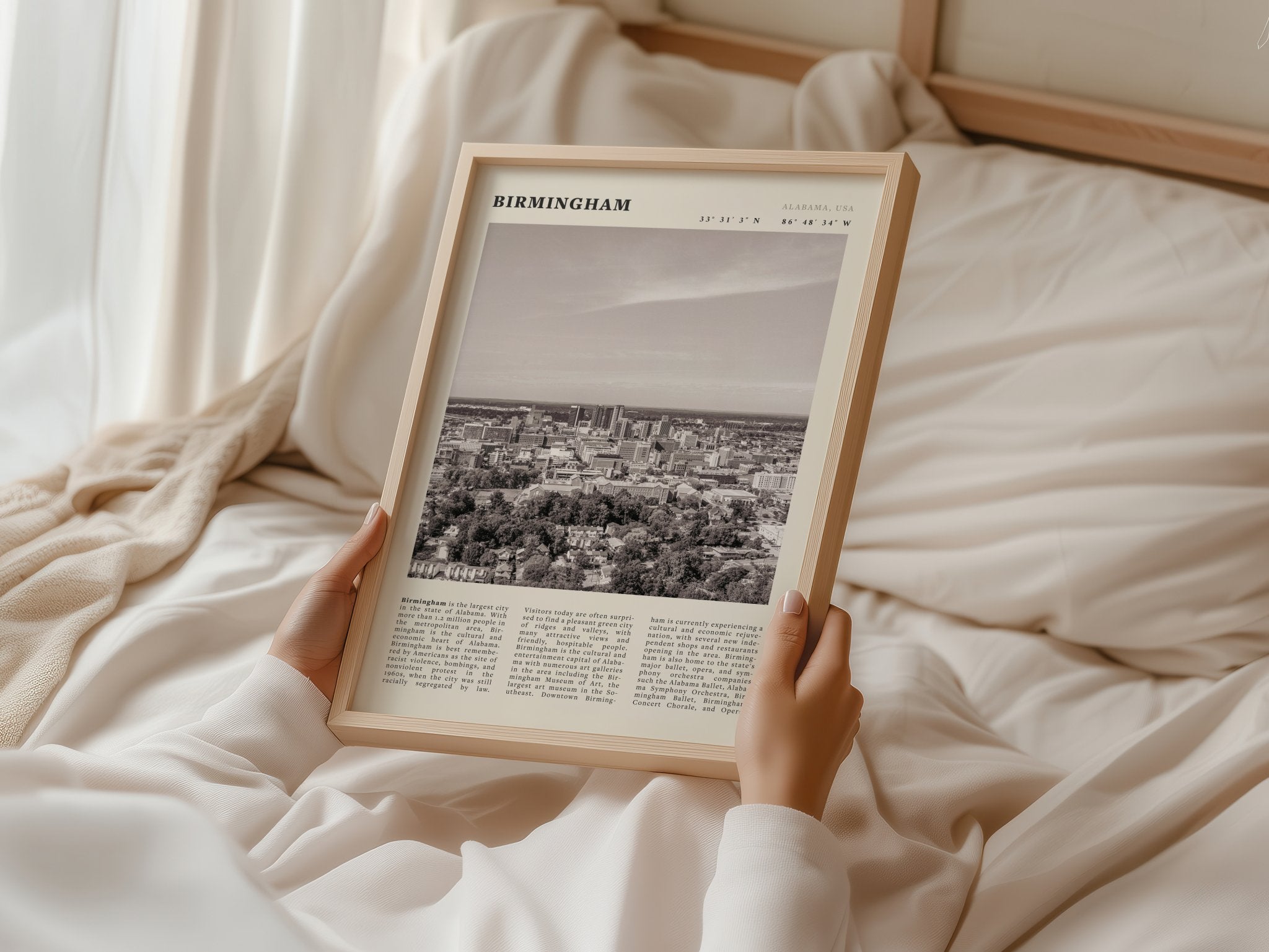 Birmingham Poster | Black & White Alabama Skyline Wall Art | AL Travel Print - Evergreen Posters