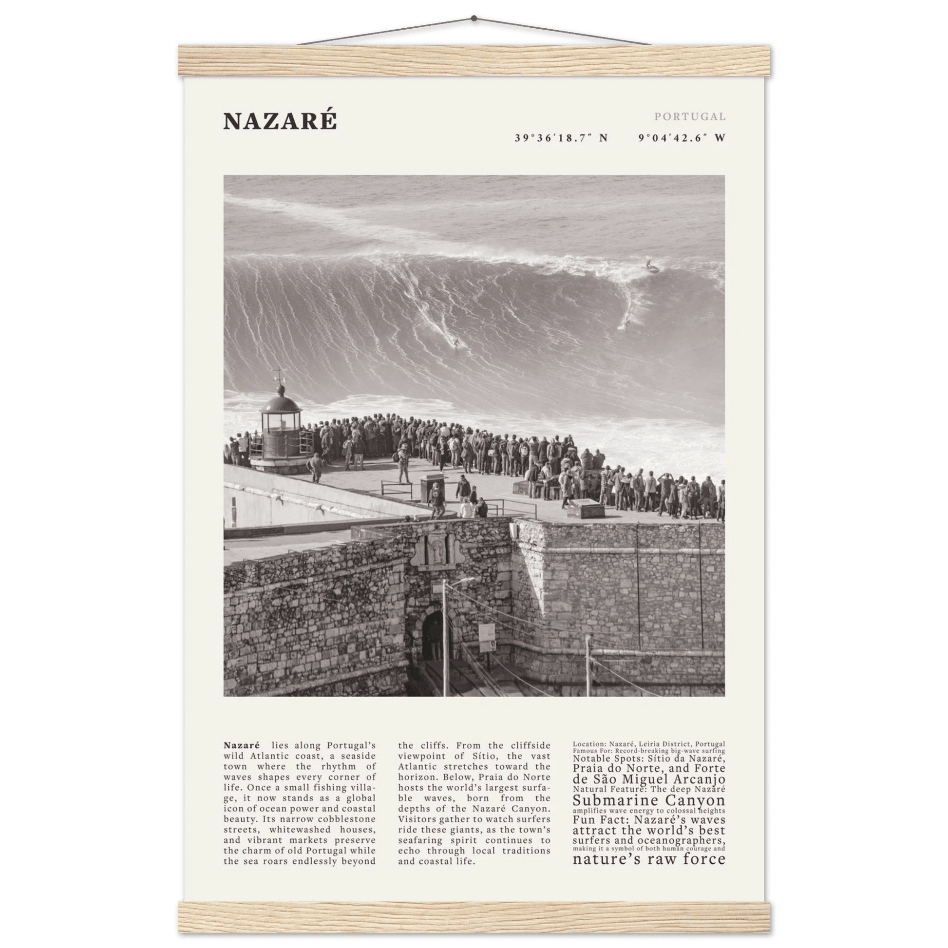 Nazaré Portugal Poster Black and White – Vintage Big Waves Surf Print (Digital & Printed Options) - Evergreen Posters