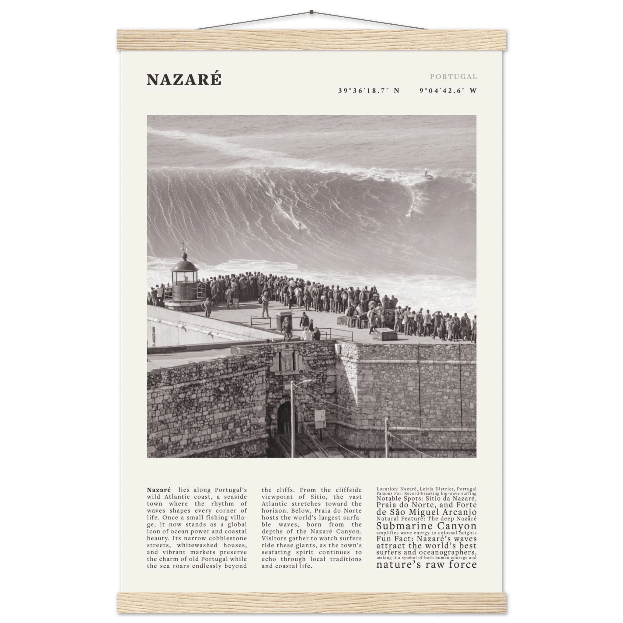 Nazaré Portugal Poster Black and White – Vintage Big Waves Surf Print (Digital & Printed Options) - Evergreen Posters