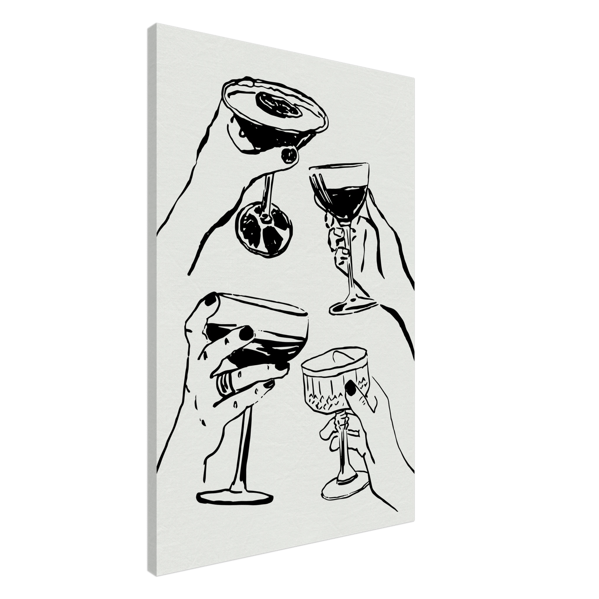 Cheers Print | Black Line Art Cocktail Glasses Wall Art | Kitchen Bar Poster - Evergreen Posters