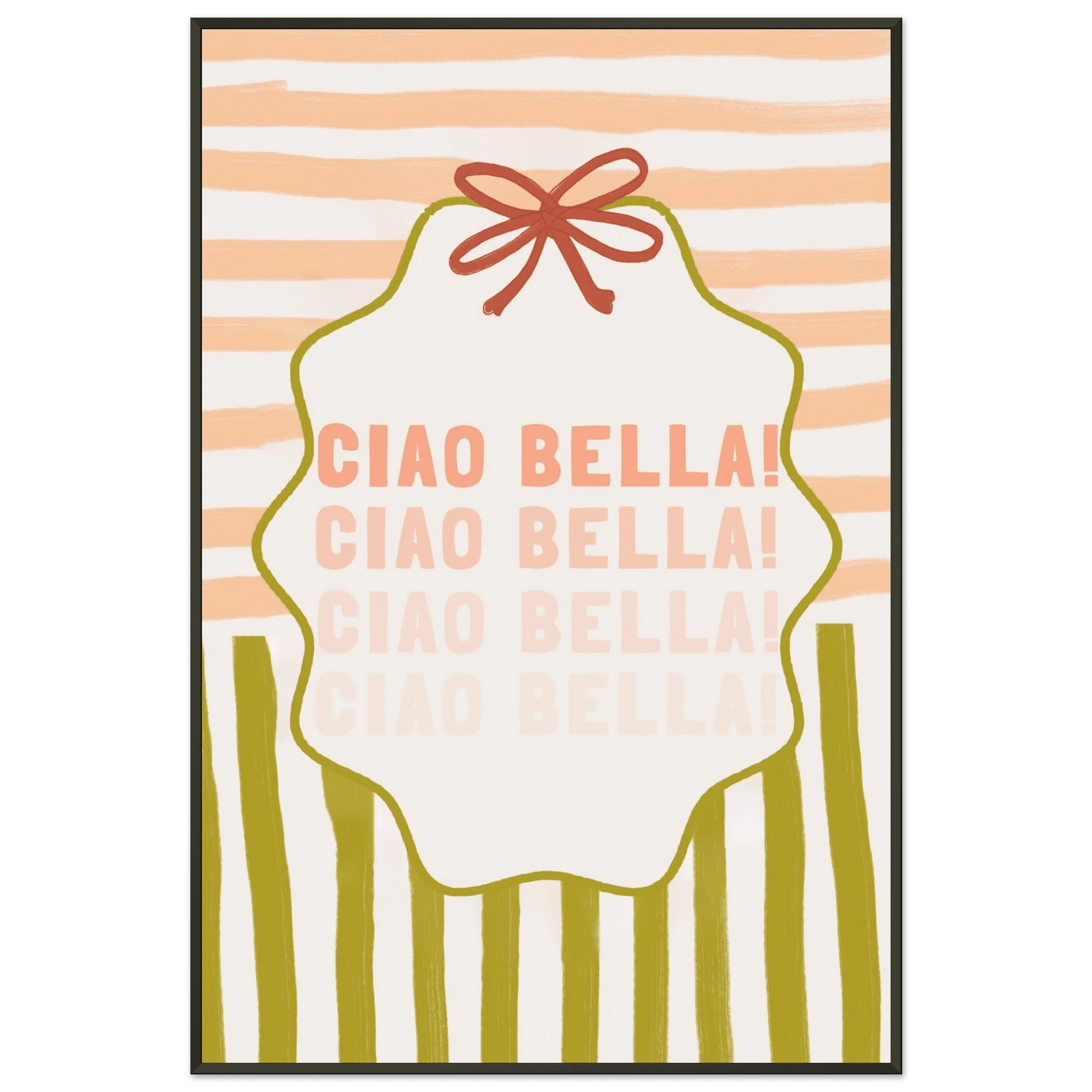 Ciao Bella Poster | Italian Typography Wall Art | Retro Stripe Bow Print | Cute Room Decor - Evergreen Posters