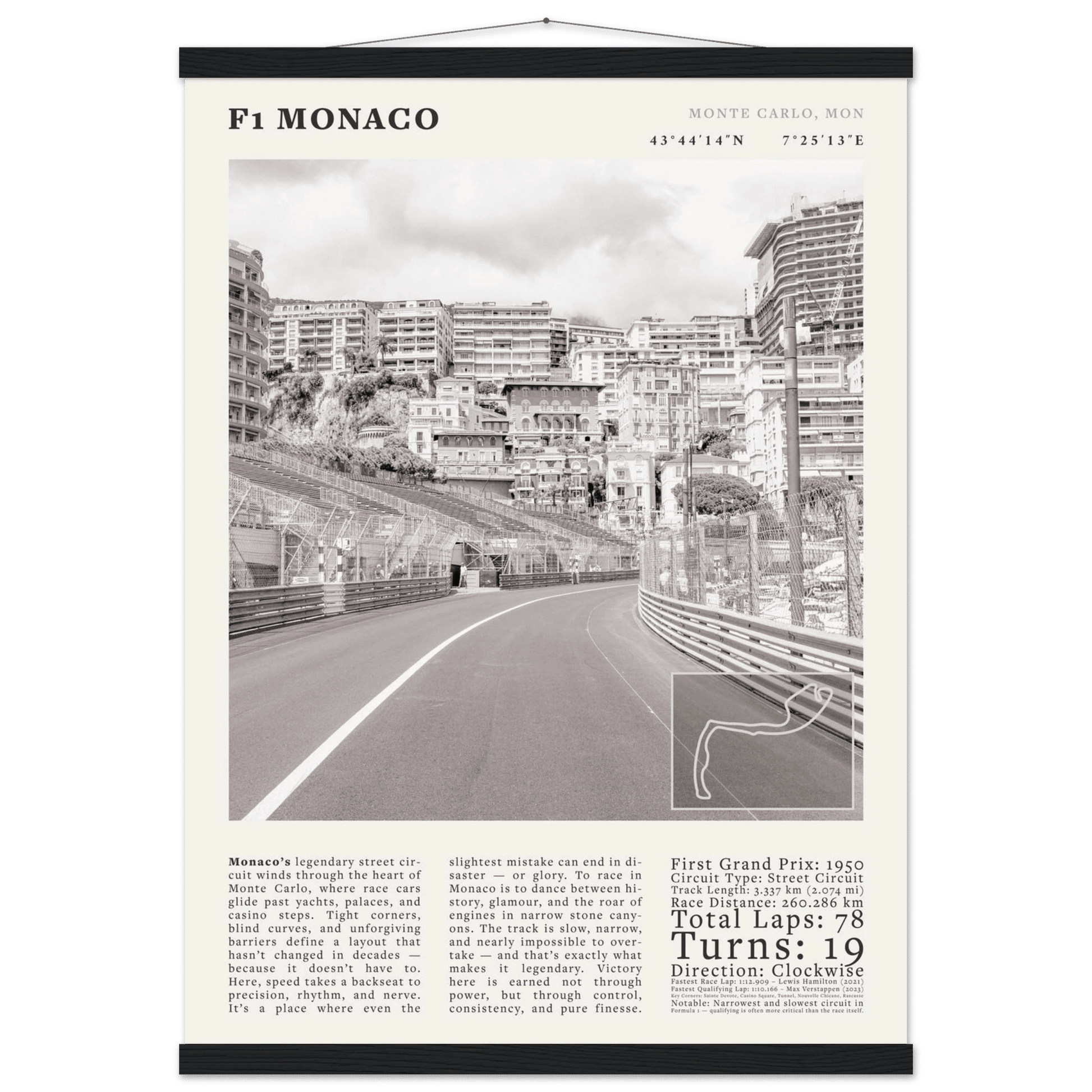 F1 Monaco Poster Black and White – Vintage Monte Carlo Street Circuit Print (Digital & Printed Options) - Evergreen Posters