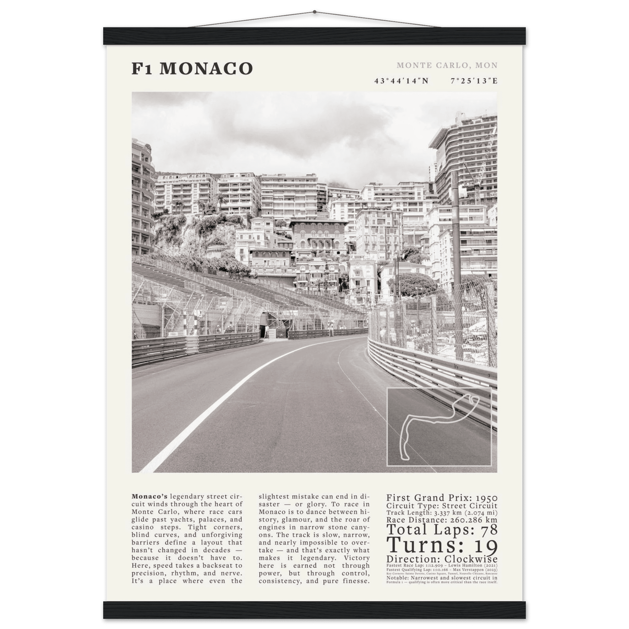 F1 Monaco Poster Black and White – Vintage Monte Carlo Street Circuit Print (Digital & Printed Options) - Evergreen Posters