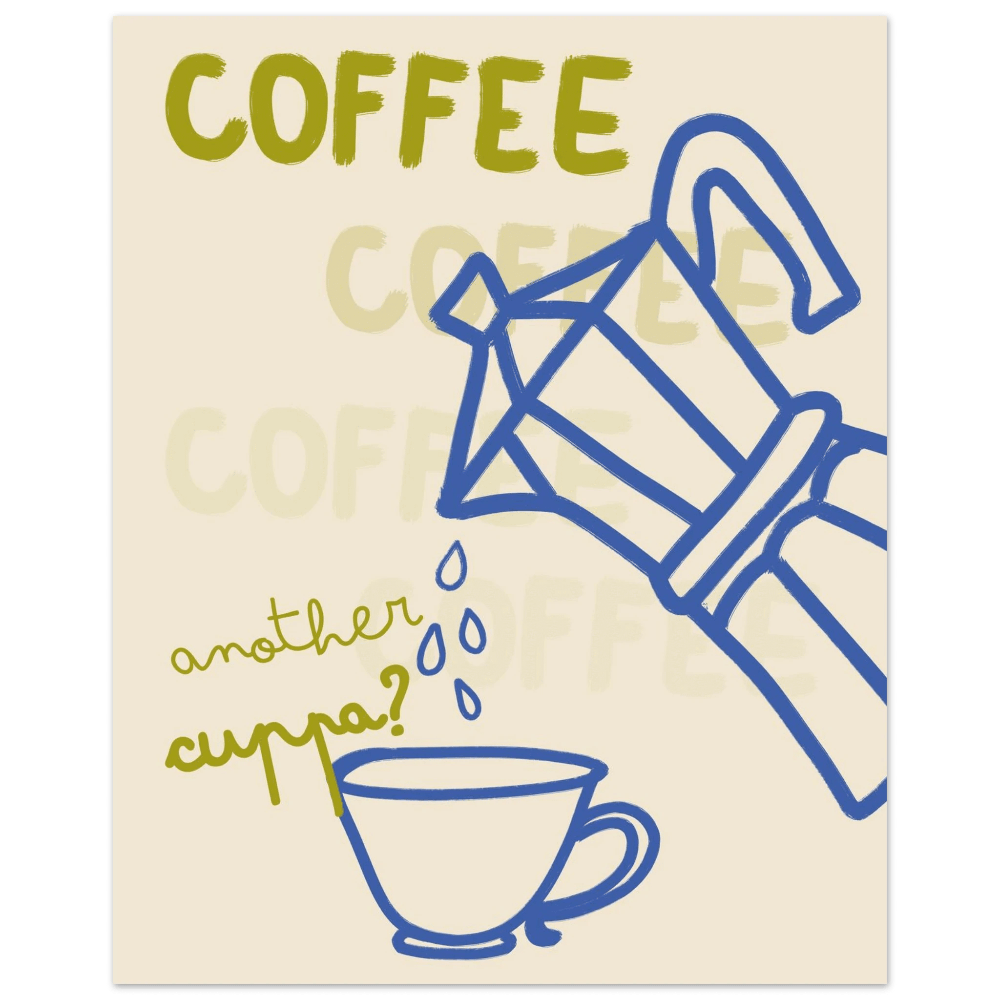 Coffee Print | Another Cuppa Moka Pot Wall Art | Kitchen Coffee Poster - Evergreen Posters