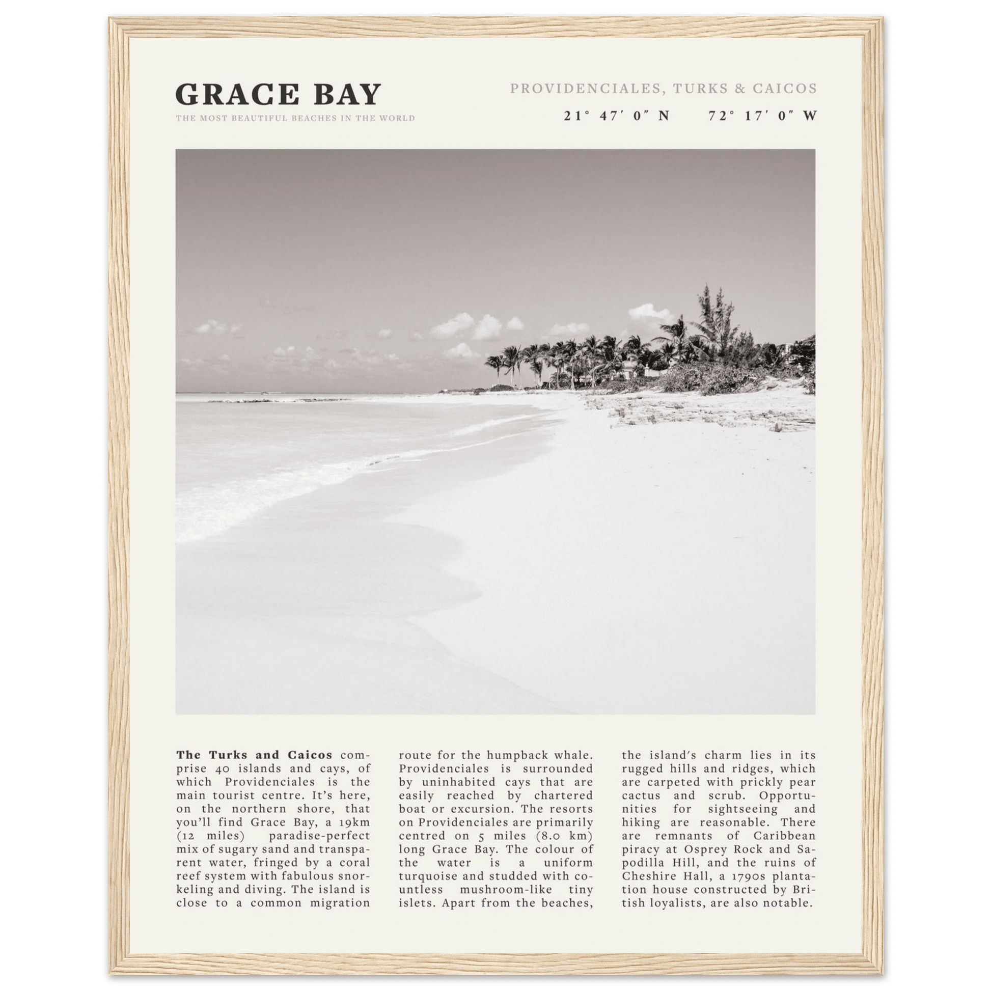 Grace Bay Poster | Black & White Turks & Caicos Wall Art | Caribbean Beach Print - Evergreen Posters
