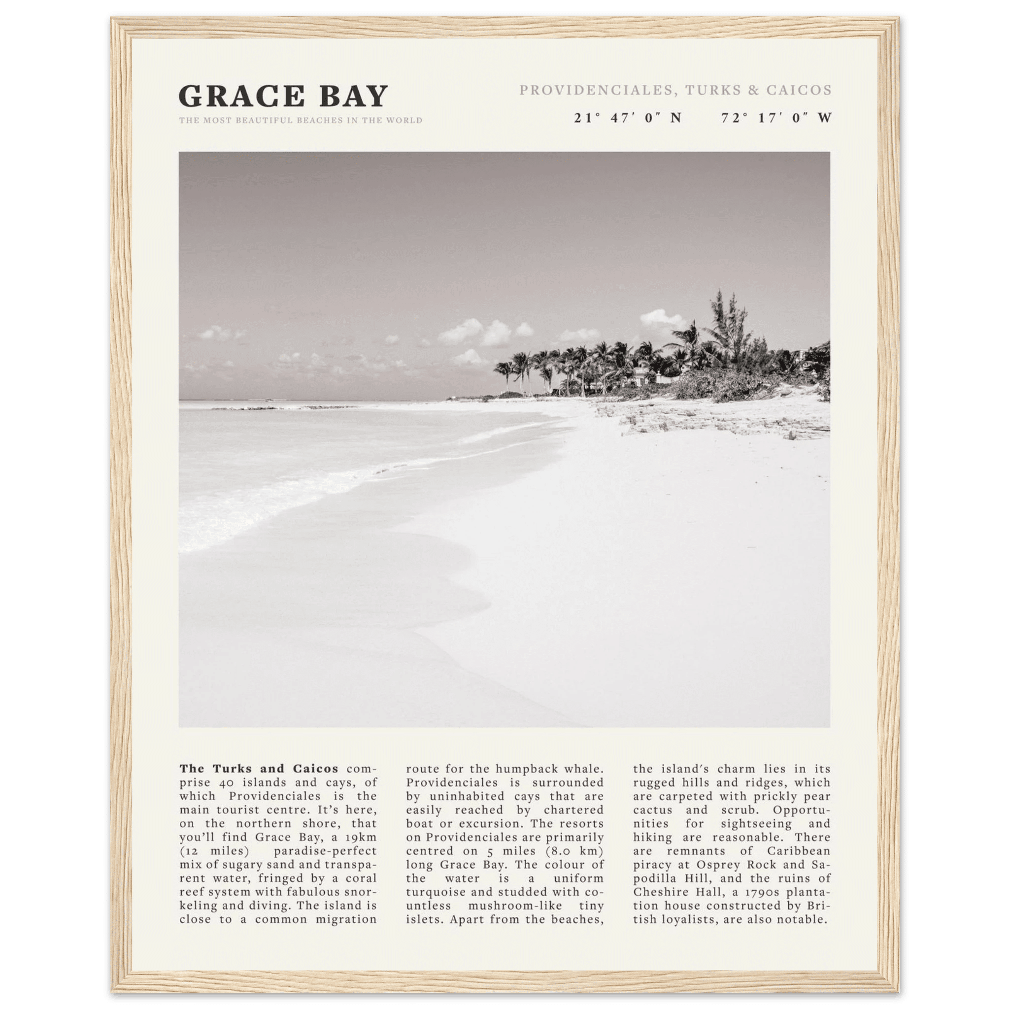 Grace Bay Poster | Black & White Turks & Caicos Wall Art | Caribbean Beach Print - Evergreen Posters