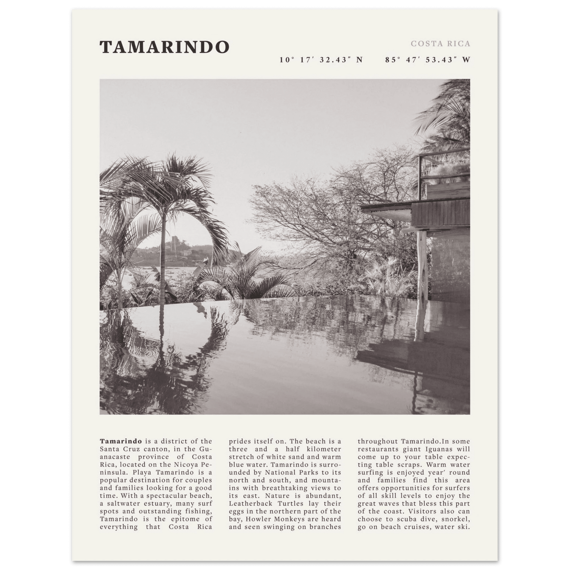 Tamarindo Poster | Black & White Costa Rica Beach Wall Art | Surf Travel Print - Evergreen Posters