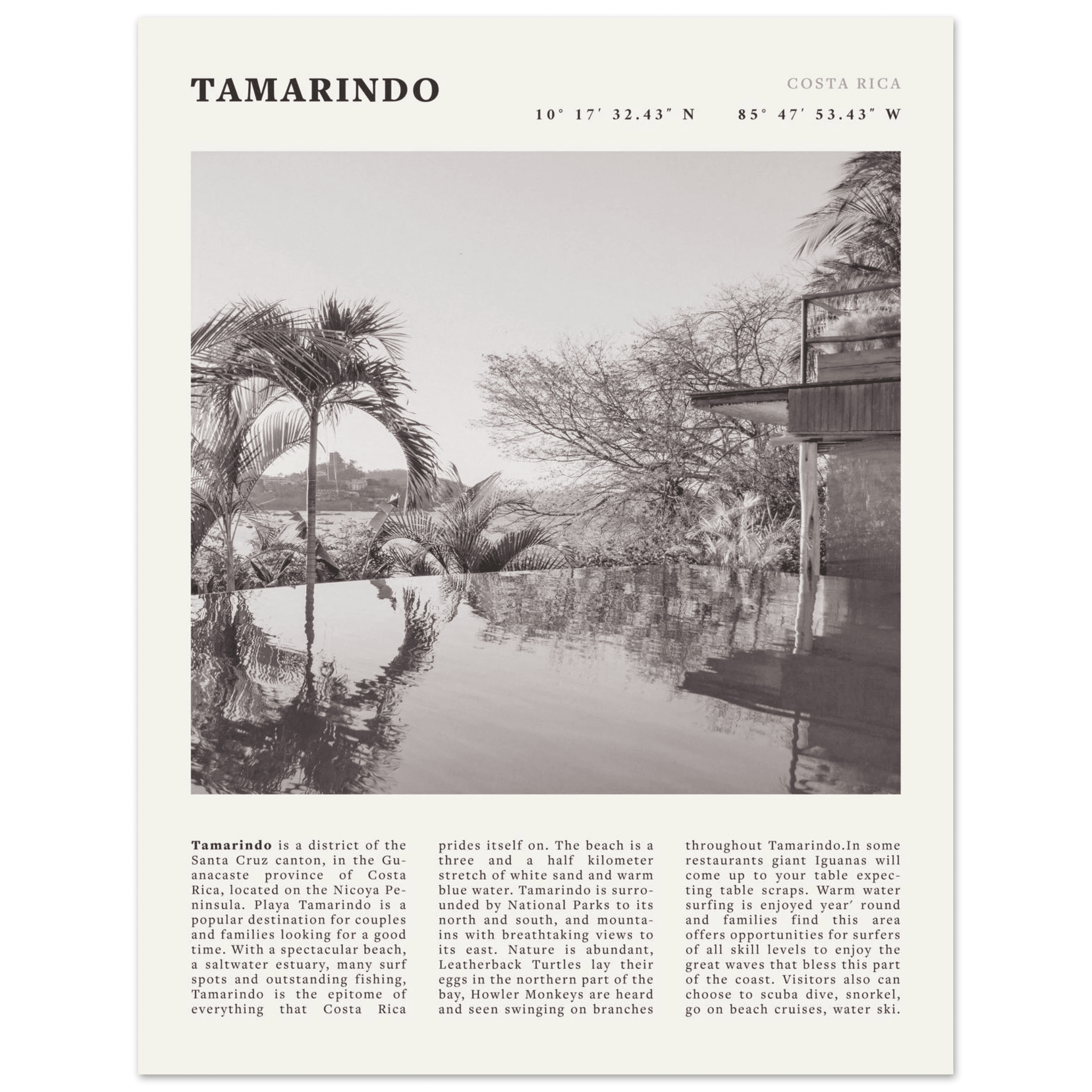 Tamarindo Poster | Black & White Costa Rica Beach Wall Art | Surf Travel Print - Evergreen Posters